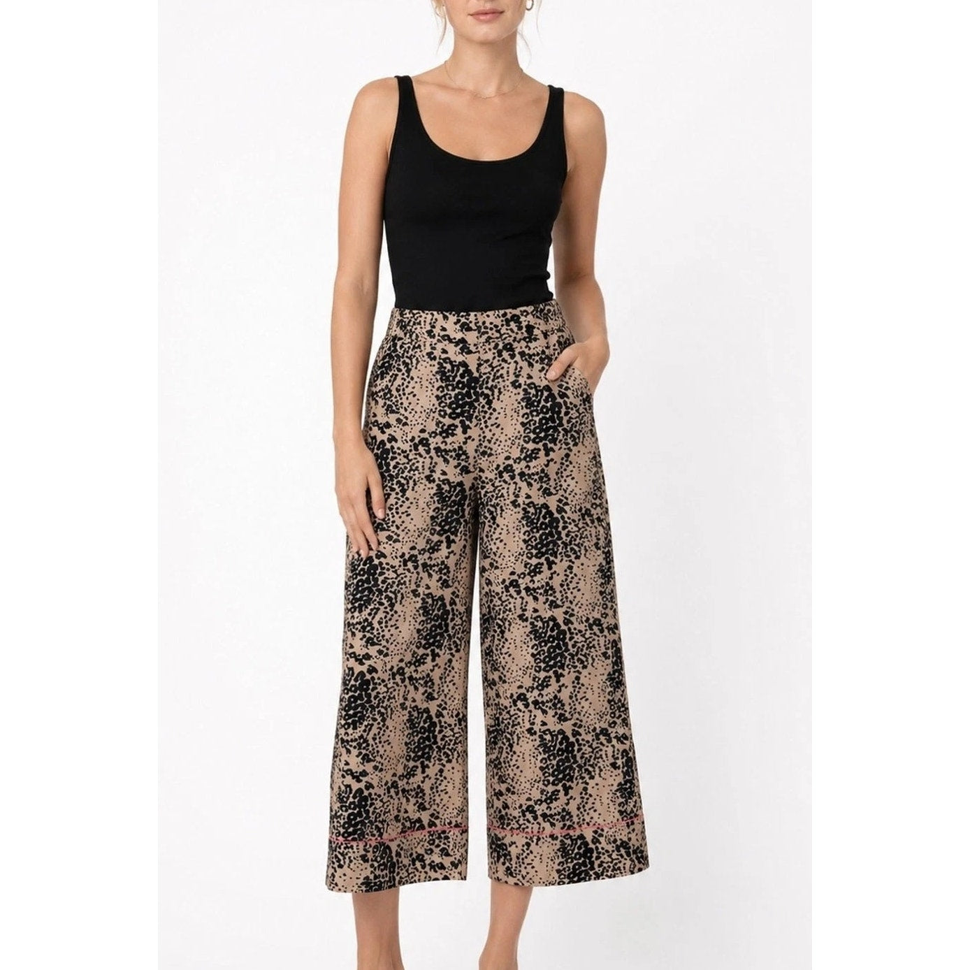 J. Crew Peyton Leopard Print High-Rise Wide Leg Cropped Pants Brown Black 8