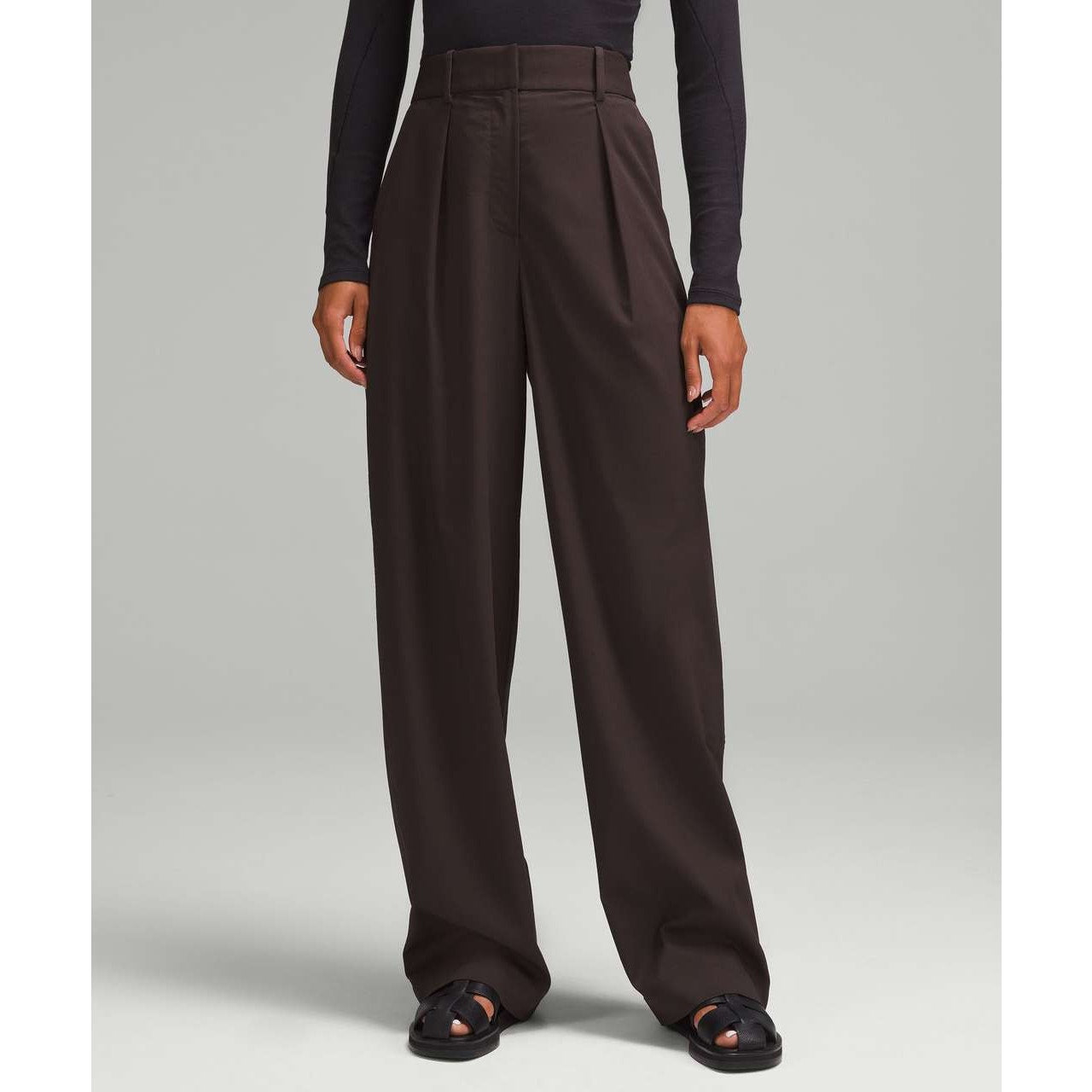 Lululemon Pleat Front High-Rise Trouser Pants Regular Espresso Brown 8