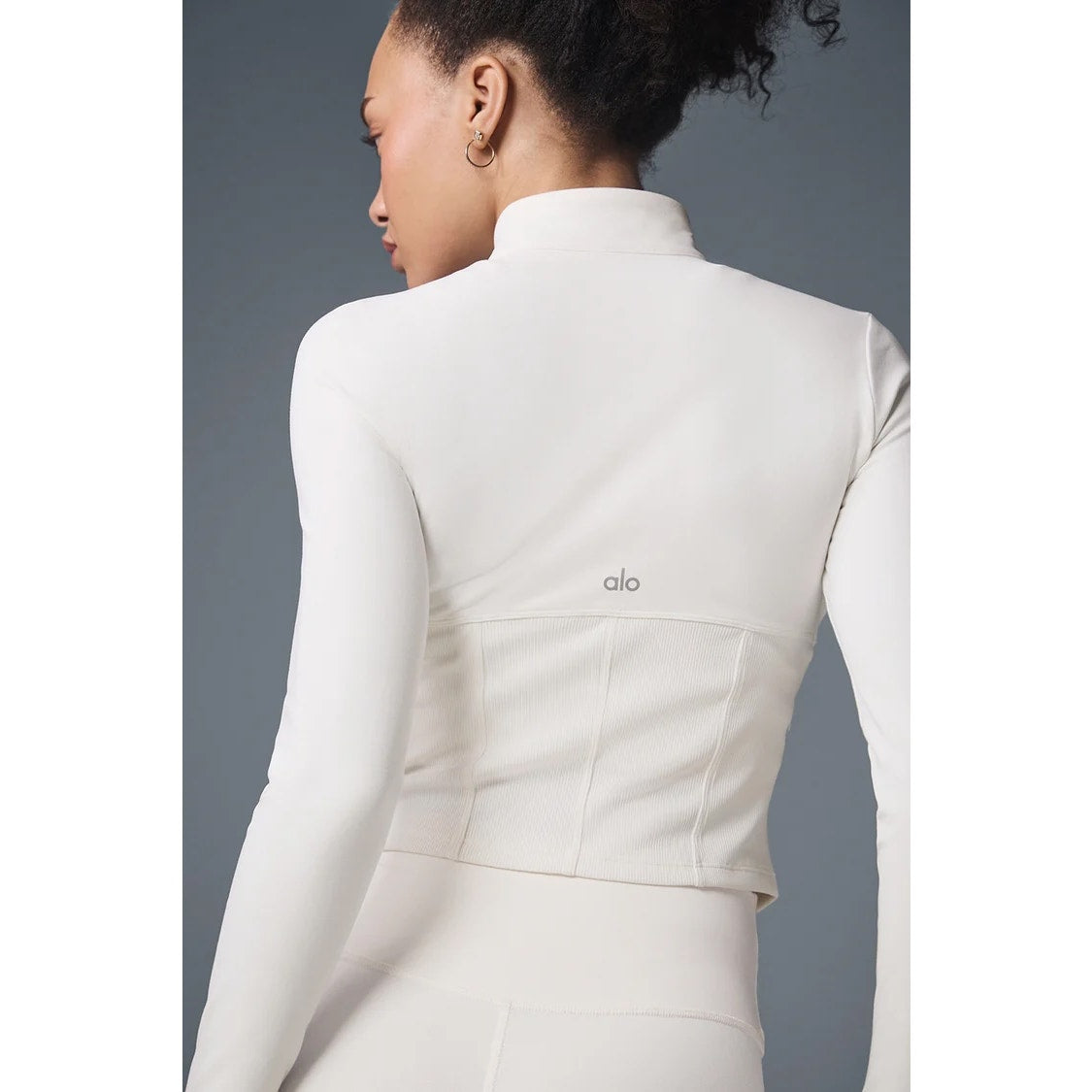 Alo Airbrush Corset Full Zip Up Long Sleeve Jacket Ivory Small