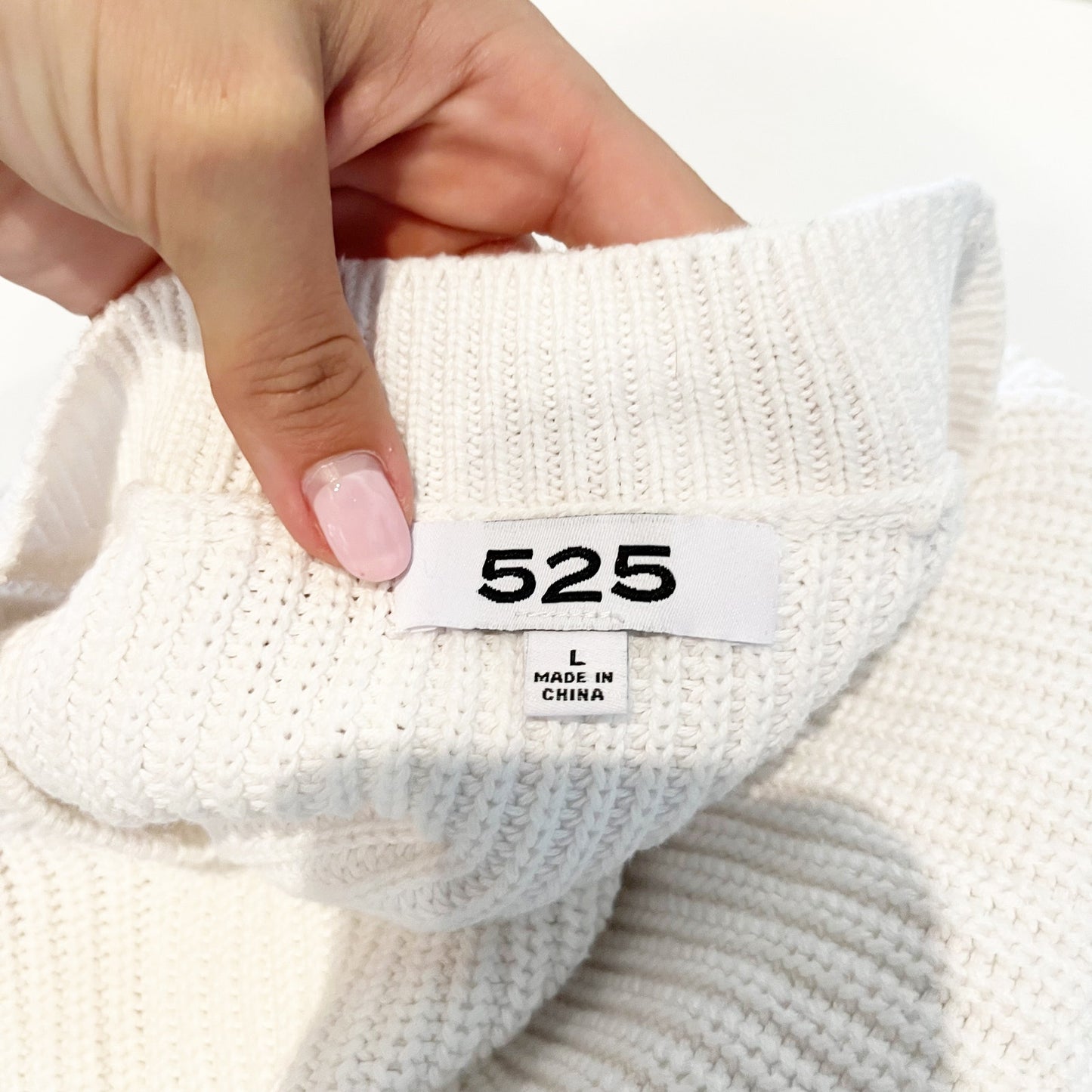 525 America Demi High Neck Ribbed Cotton Sweater Tank Top White Large