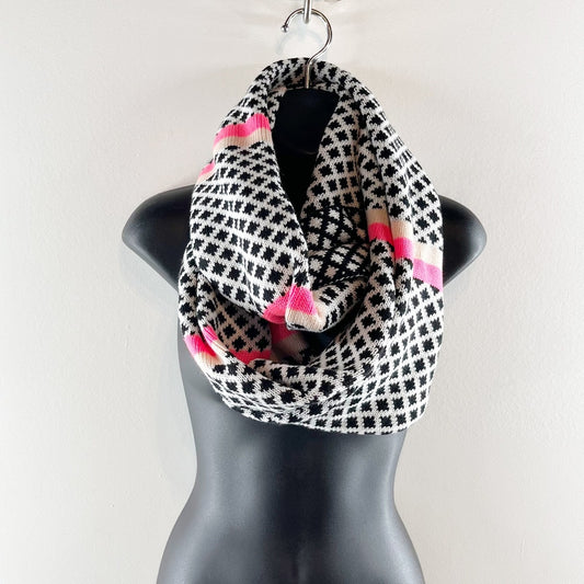 LOFT Colorblock Knit Round Infinity Neck Scarf Black White Pink One Size