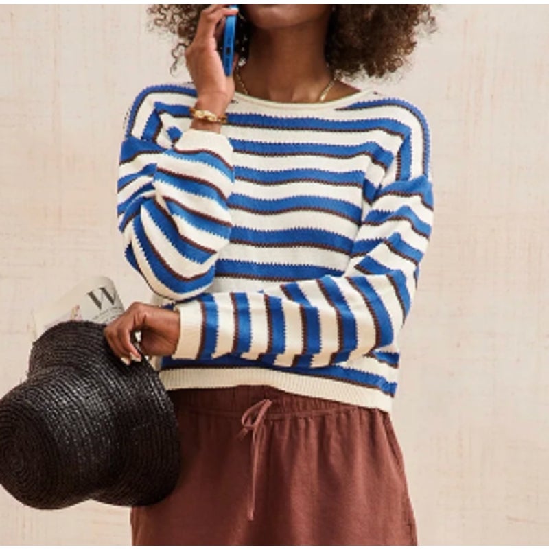 Z Supply x Evereve Prado Striped Crewneck Sweater White Blue XS