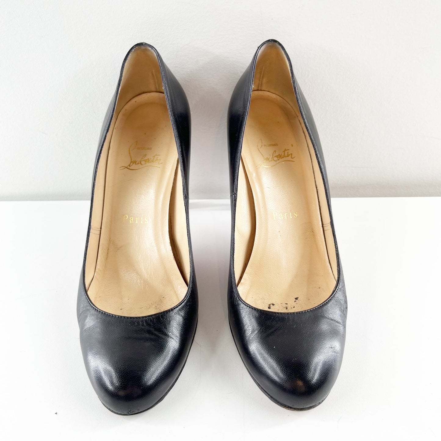 Christian Louboutin Ron Ron 85 Kid Leather Round Toe Stilettos Pump Black 38