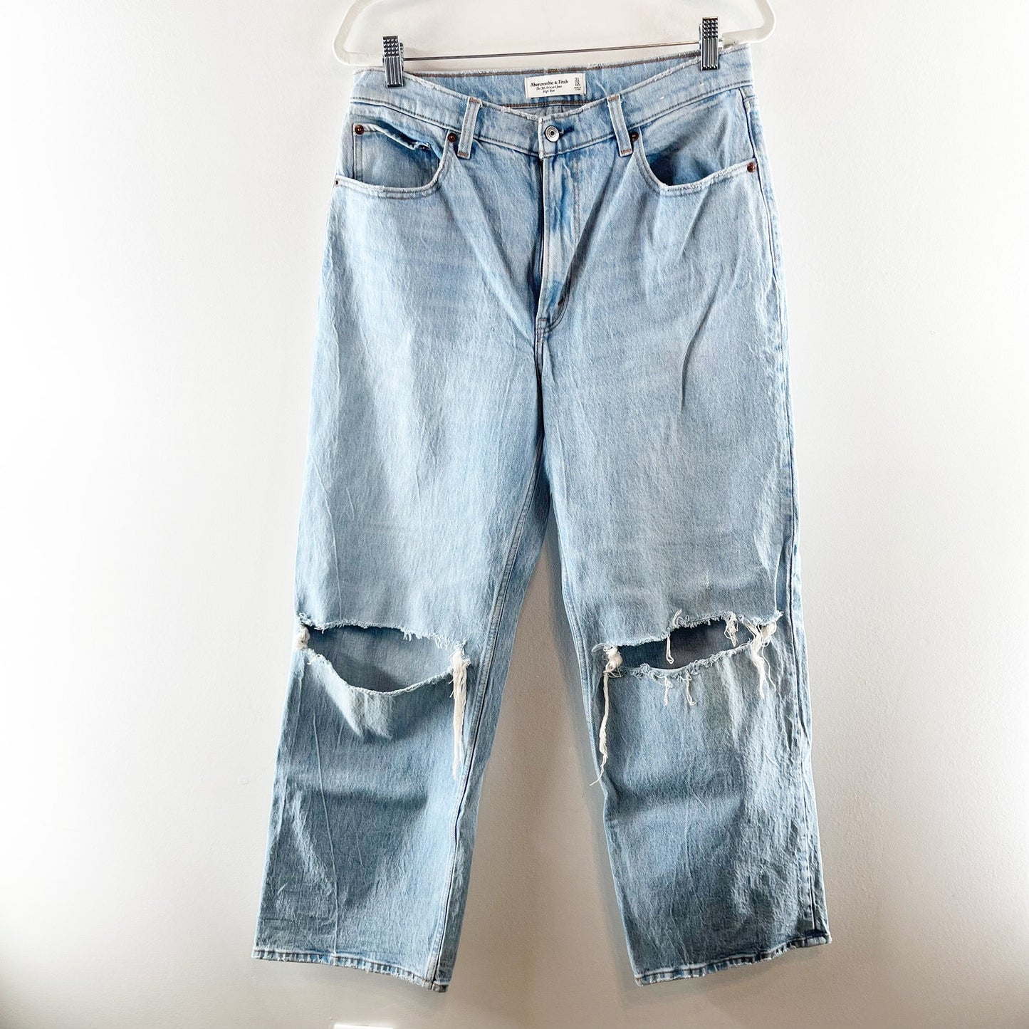Abercrombie 90s Relaxed Jeans High Rise Distressed Blue 12 Short Petite