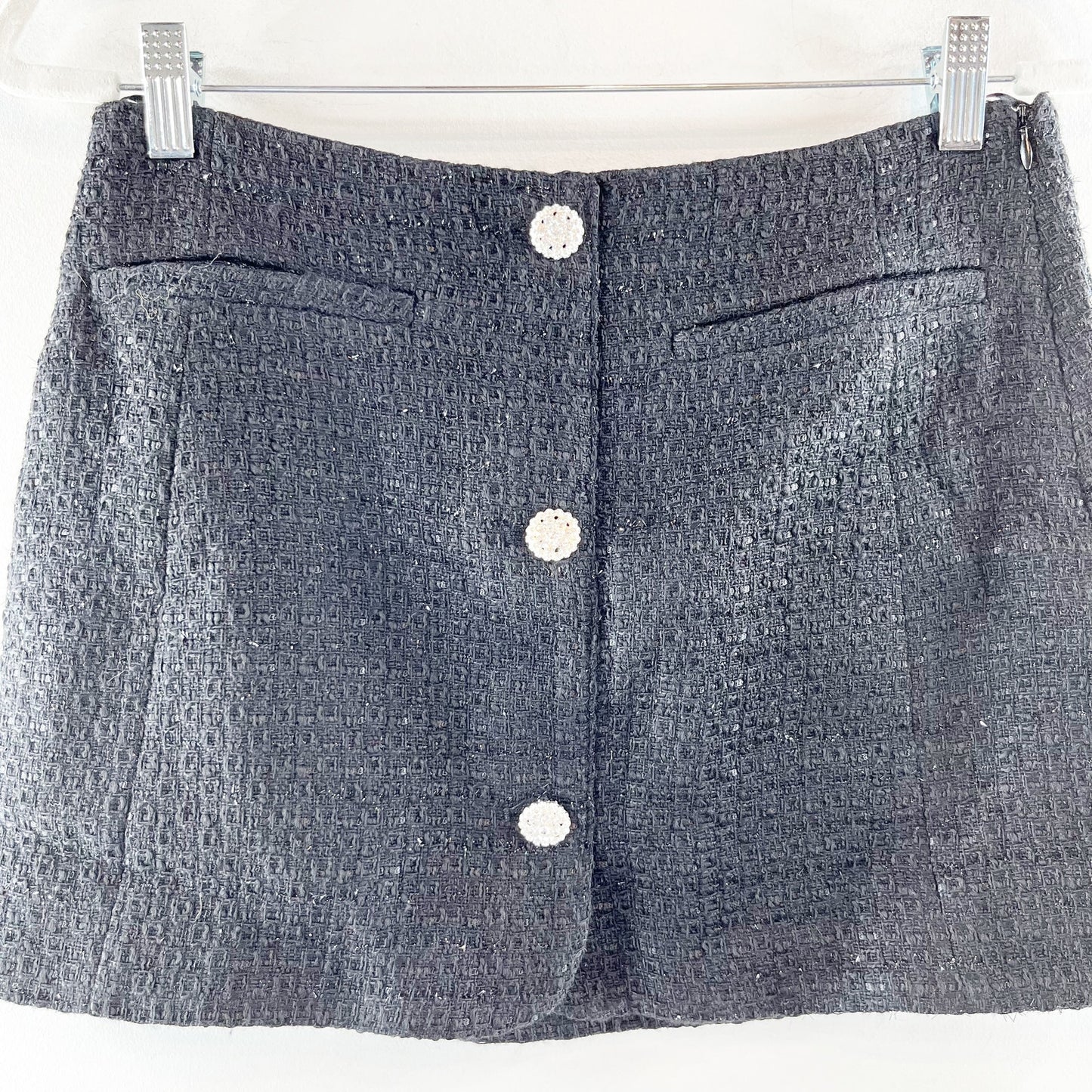 ZARA Tweed Rhinestone Button Up Mini Skirt Black Medium
