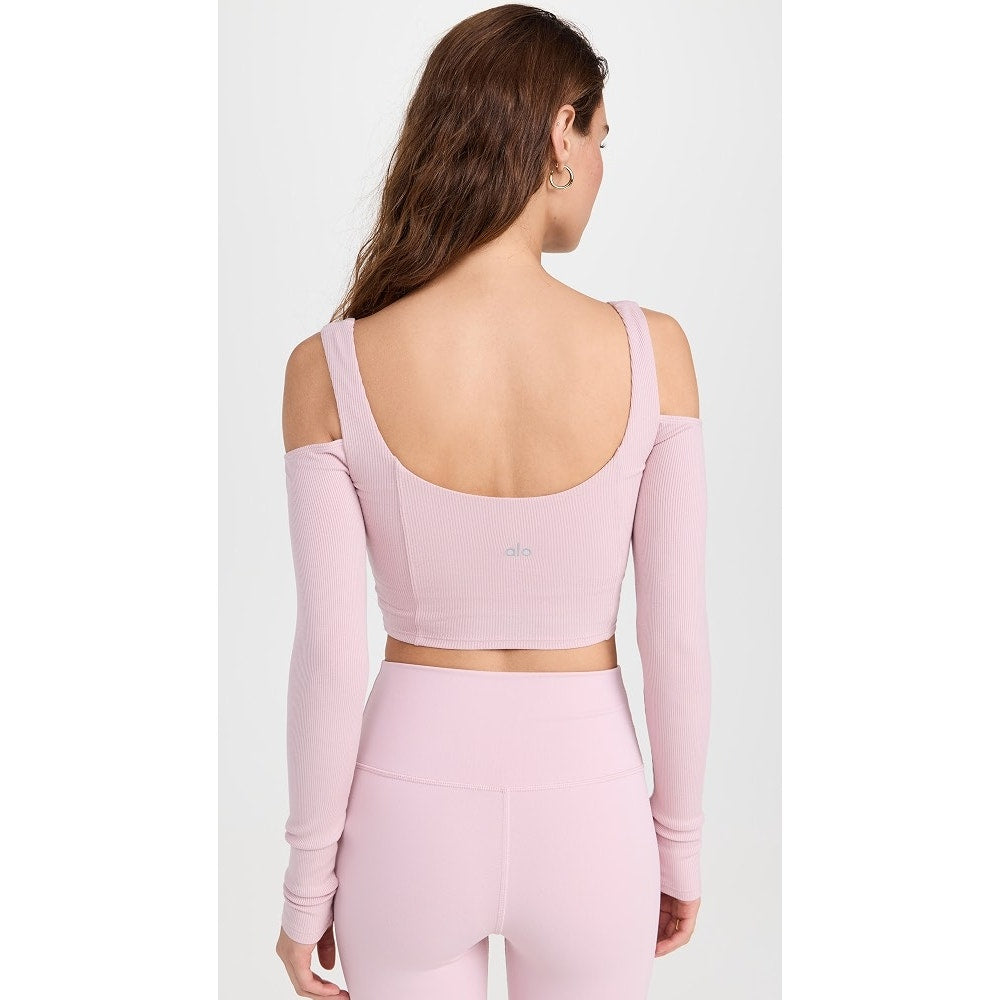Alo Yoga Ribbed Cropped Butterfly Long Sleeve Tee Ballet Pink Small