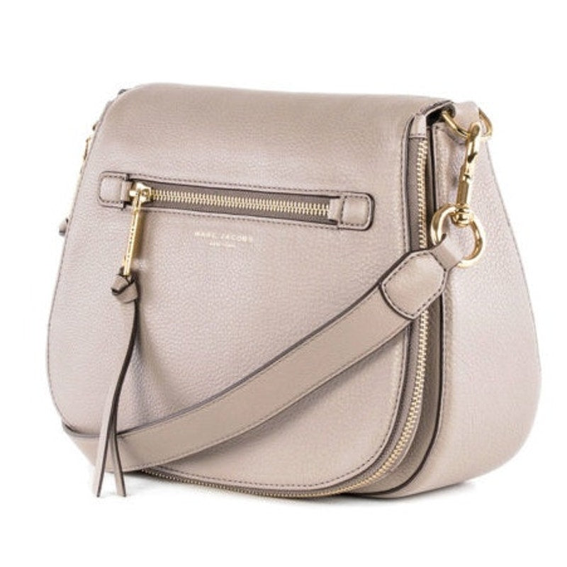 Marc Jacobs Recruit Hammered Leather Flap Crossbody Saddle Bag Taupe Tan Beige