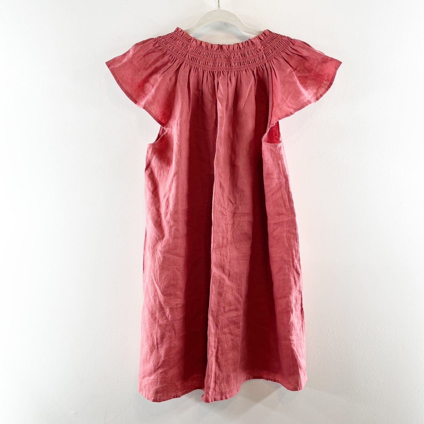 Wilfred Aritzia Persuasion Flutter Sleeve Linen Mini Dress Rust Rose Red Pink S