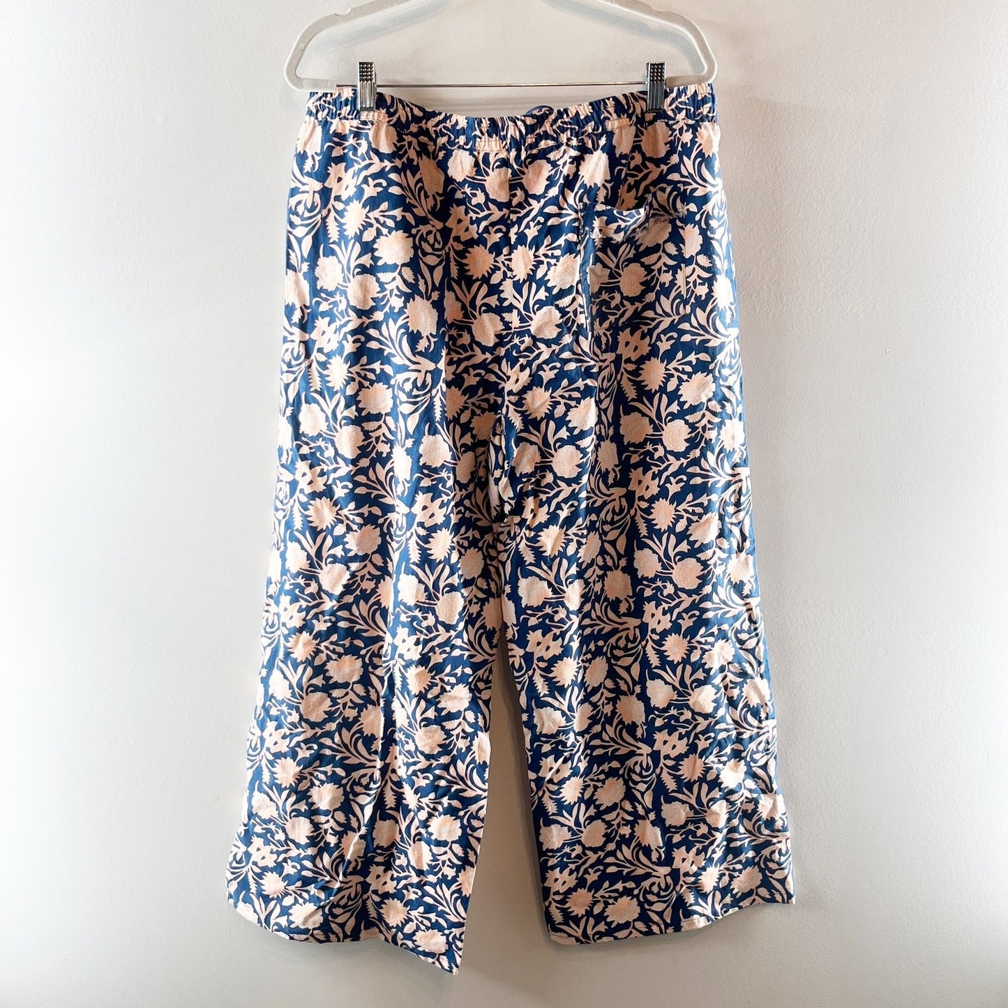And For Good Floral Print Wide Leg Trouser Baggy High Rise Pants Blue Pink L/XL