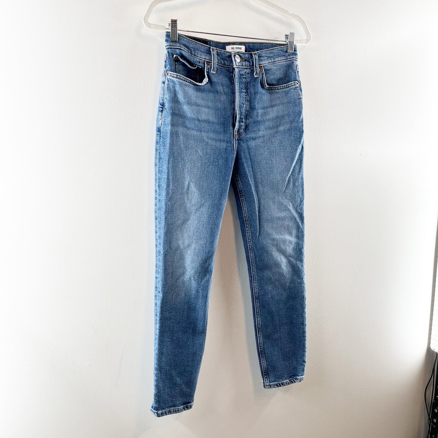 Re/Done 90s High Waisted Slim Fit Button Fly Ankle Cropped Jeans Blue 27 / 4