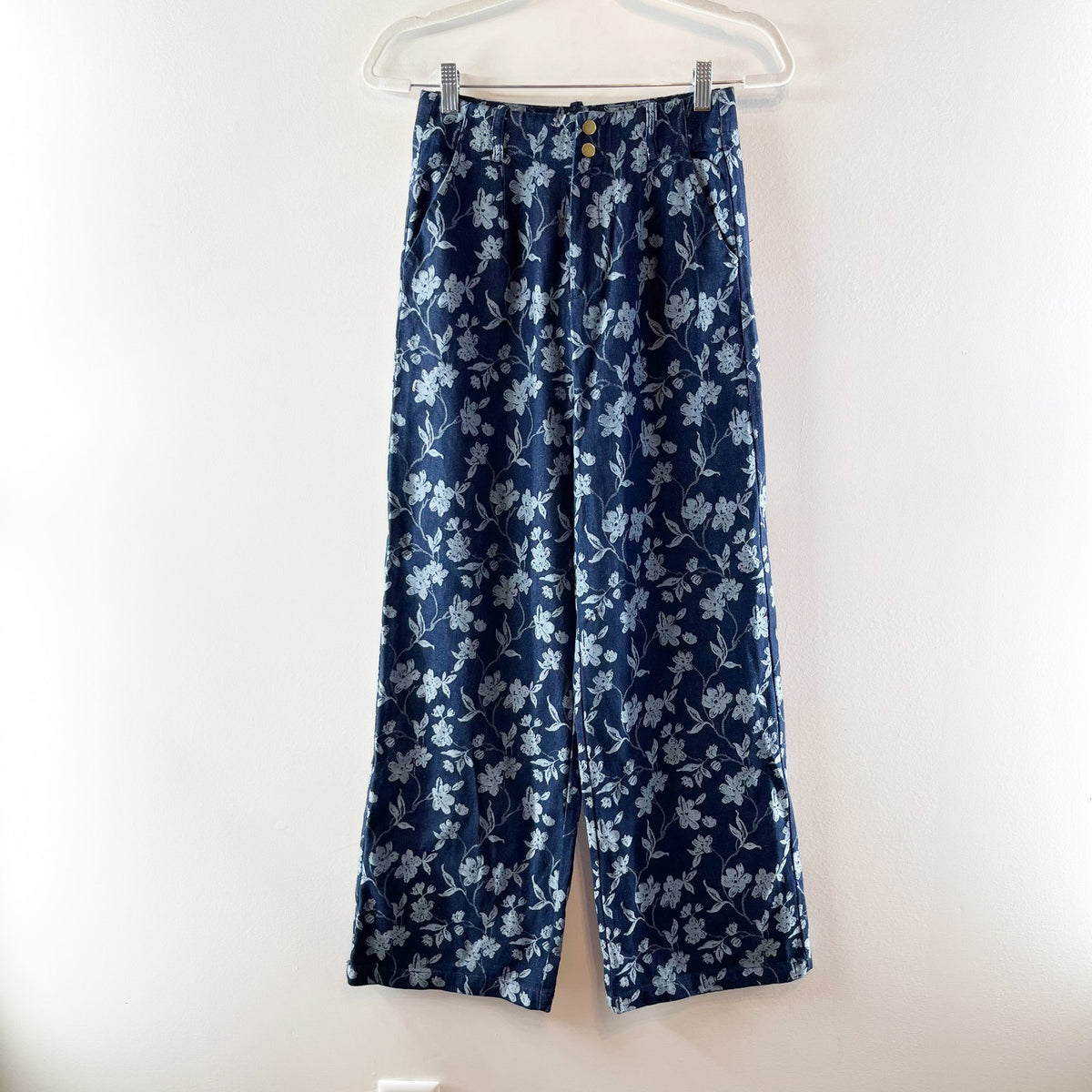 The Korner High Rise Floral Print Wide Leg Jeans Blue 2