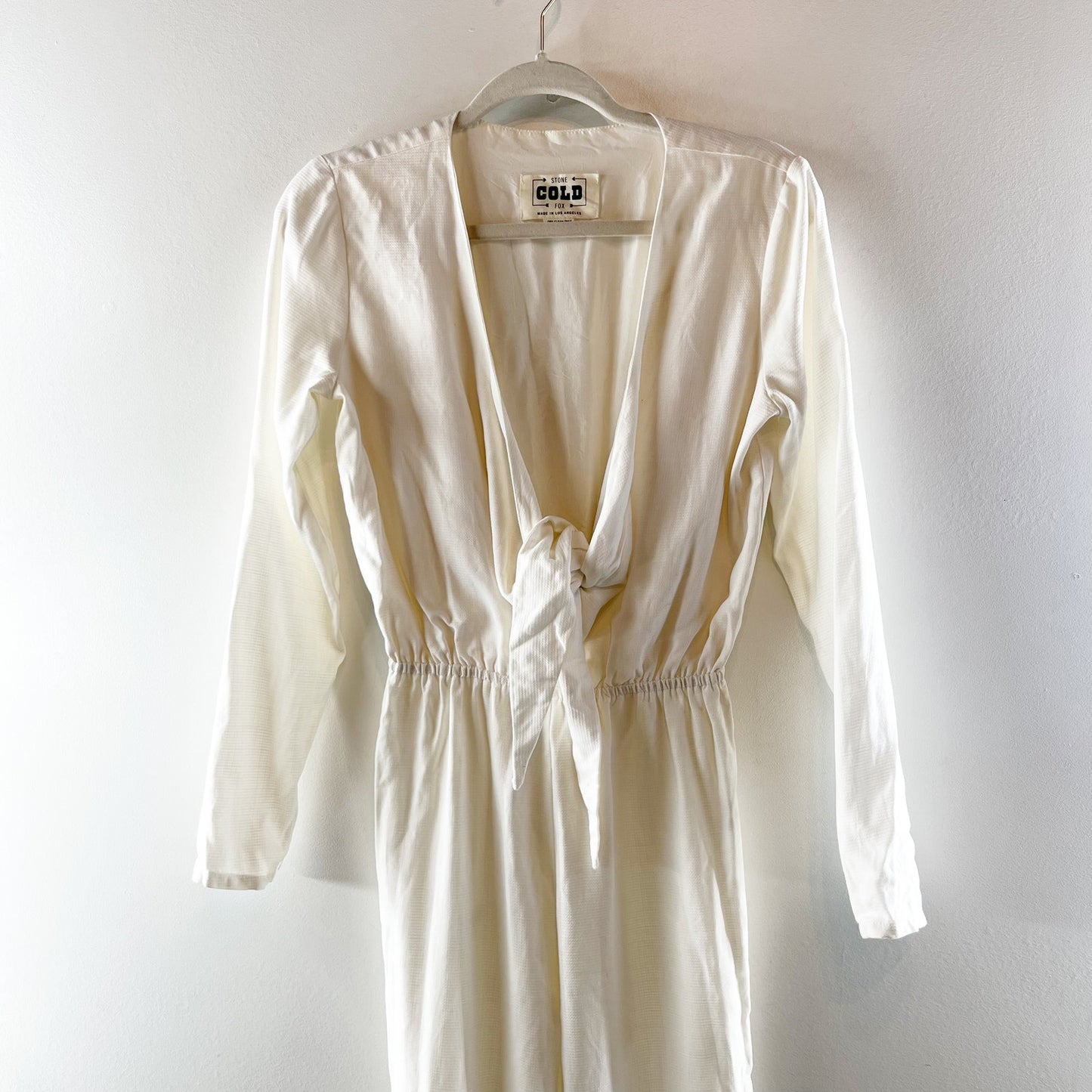Stone Cold Fox Stardust Plunging V-Neck Flare Leg Playsuit Jumpsuit White XS / S