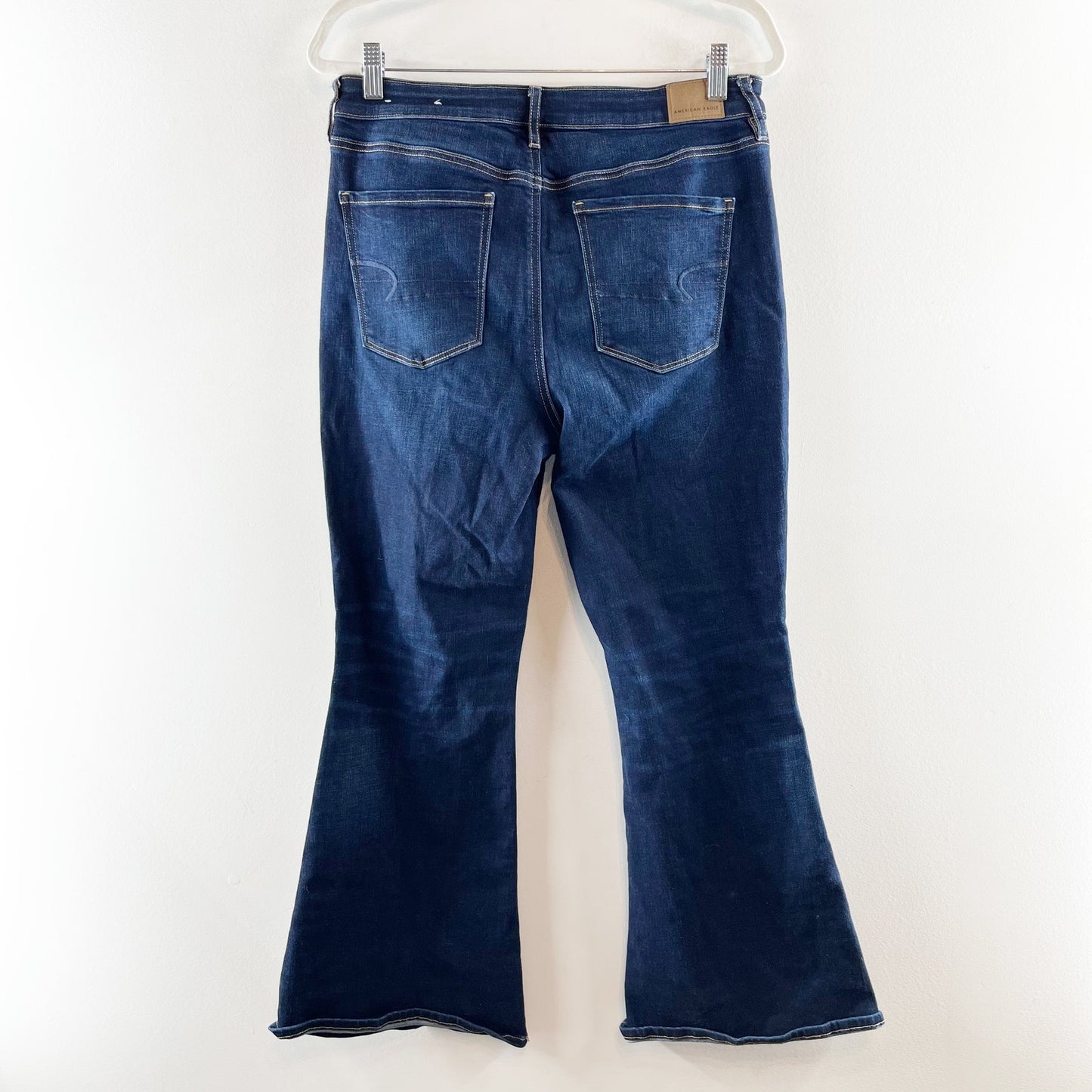 American Eagle Super High Rise Flare Jeans Dark Wash Blue 12 Short