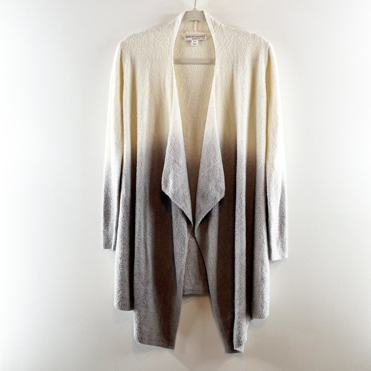Barefoot Dreams Bamboo Chic Calypso Knit Cardigan Wrap Sweater Ombre White Gray