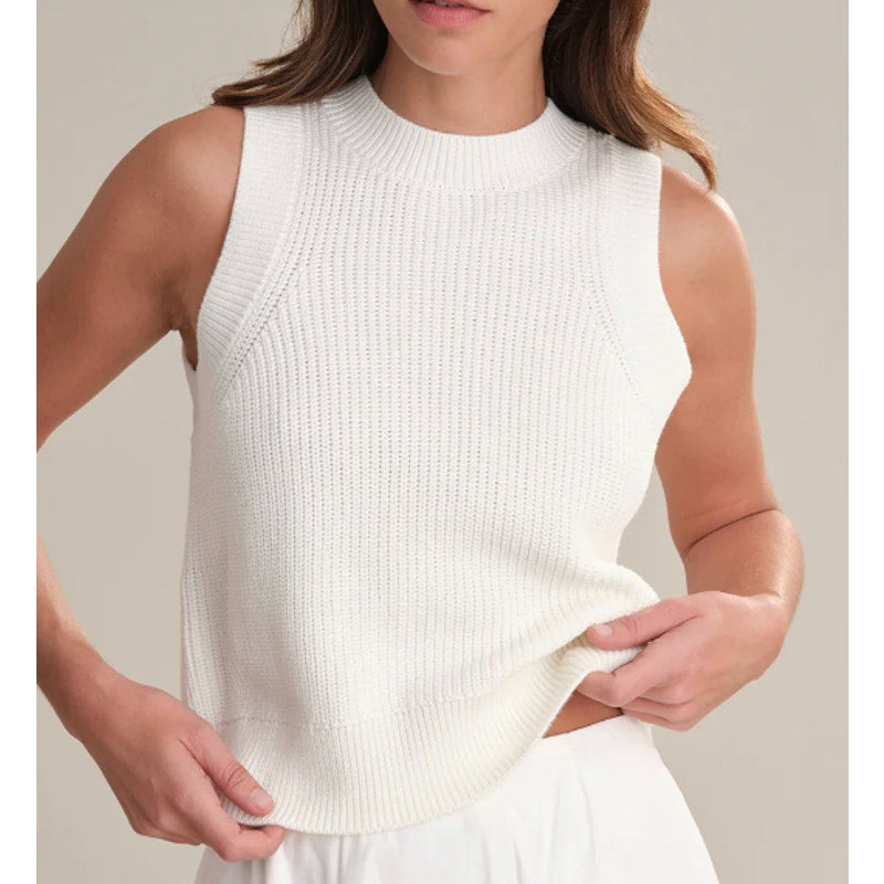 525 America Demi High Neck Ribbed Cotton Sweater Tank Top White Large