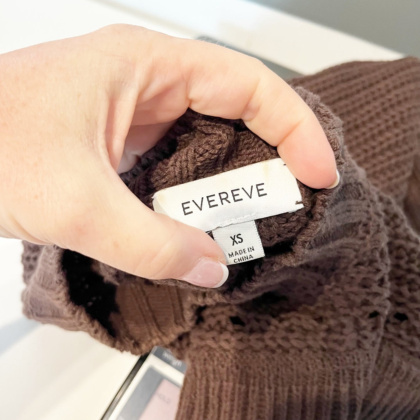 Evereve Ruffle Flutter Cap Short Sleeve Crewneck Sweater Brown XS