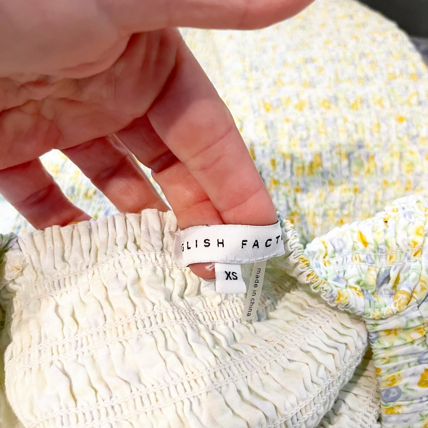 English Factory Smocked Puff-Sleeve Floral Cotton Mini Dress Yellow XS