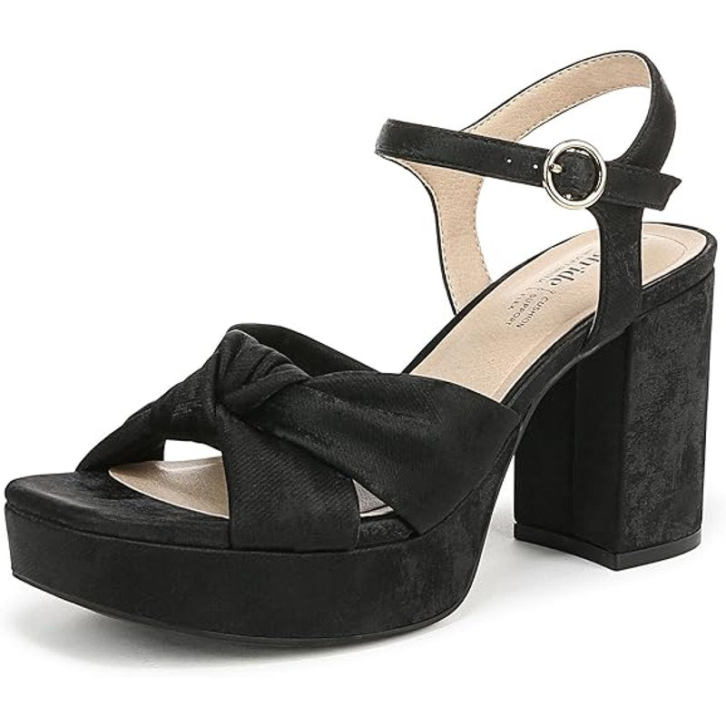 LifeStride August Square Toe Block Heel Platform Ankle Strap Sandals Black 6