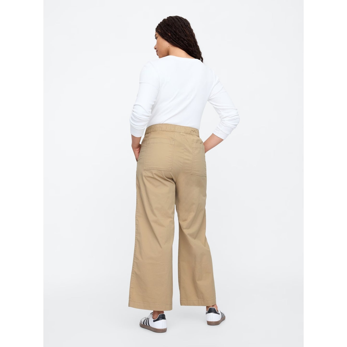 GAP Easy High Rise Wide Leg Trouser Pants Khaki Tan Large Petite