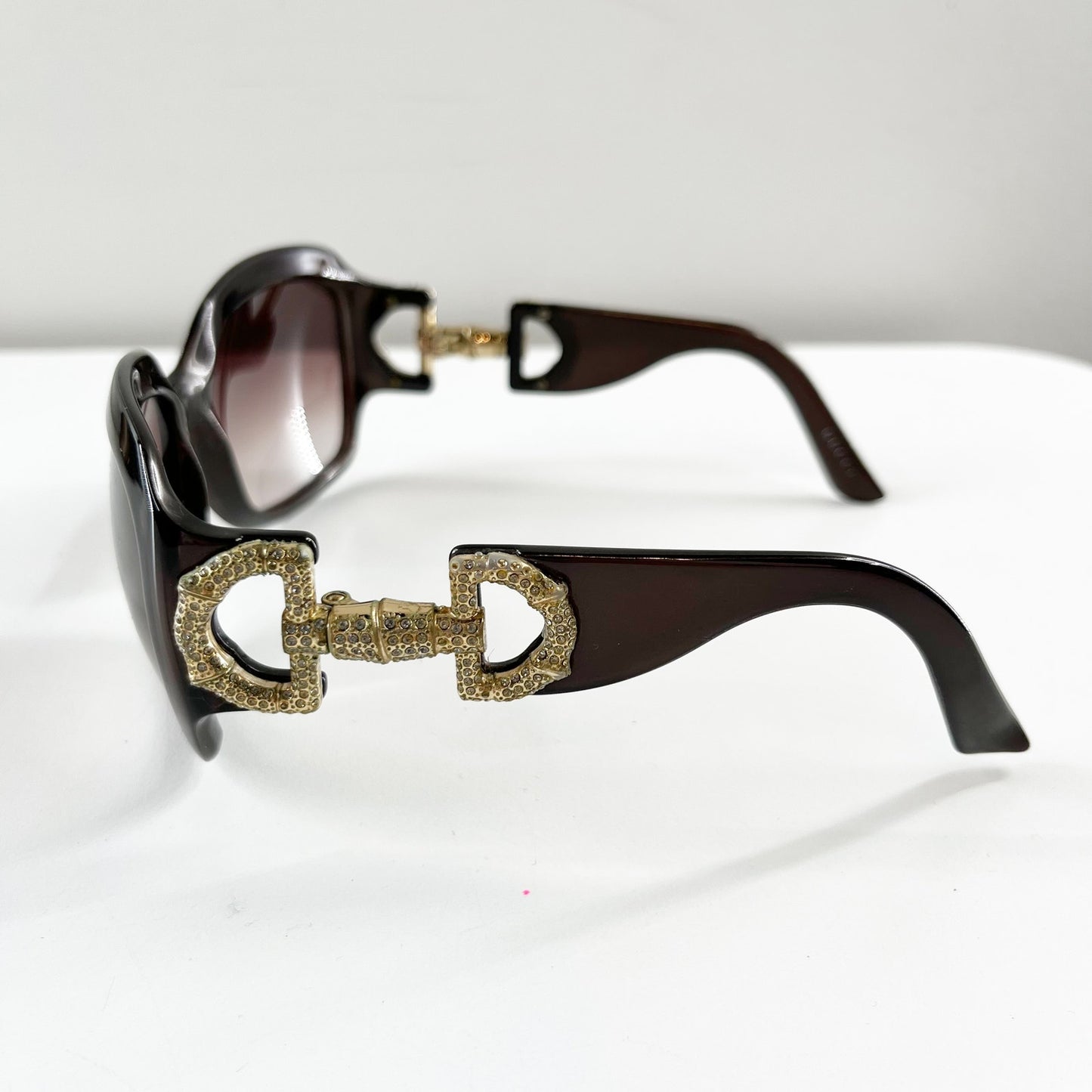 Gucci Oversized Square Round Crystal Horsebit Sunglasses Black