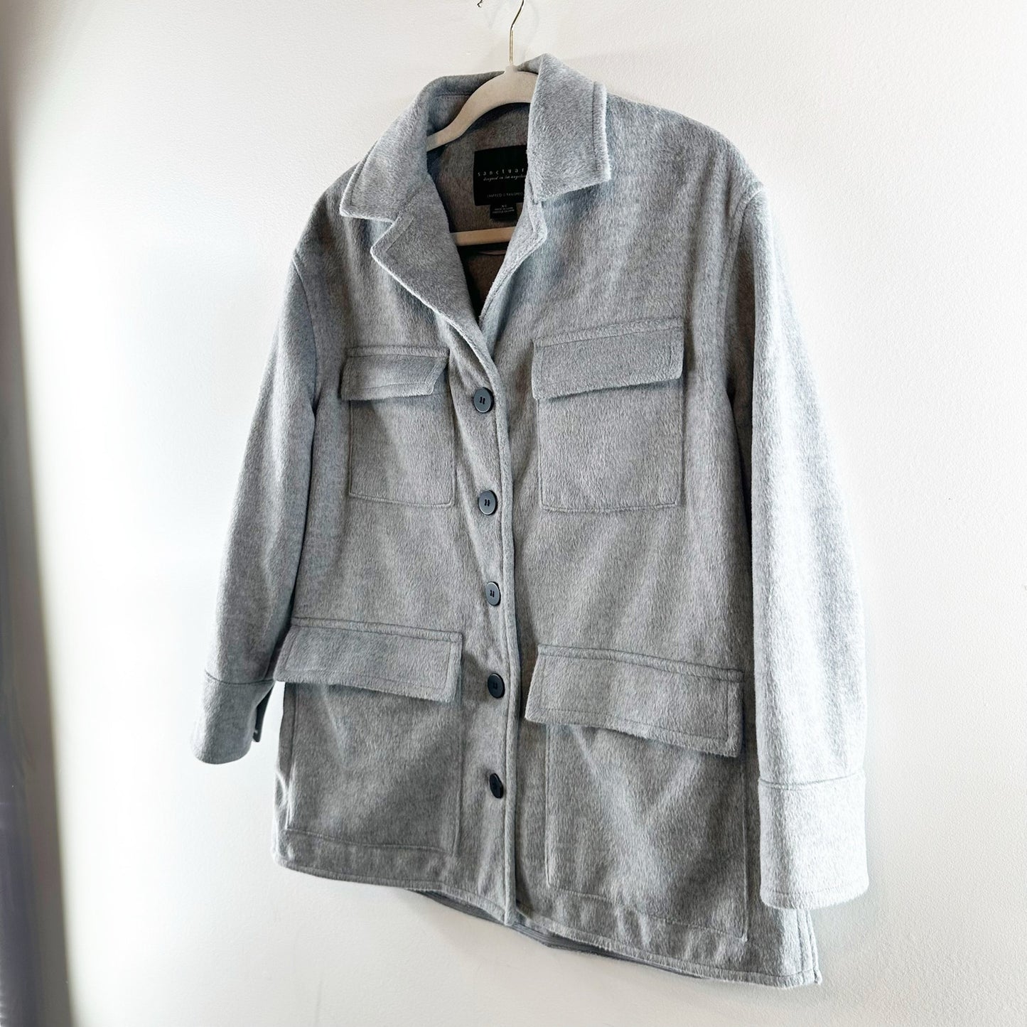 Sanctuary Fisher Car Long Sleeve Buttoned Oversized Coat Jacket Gray Medium