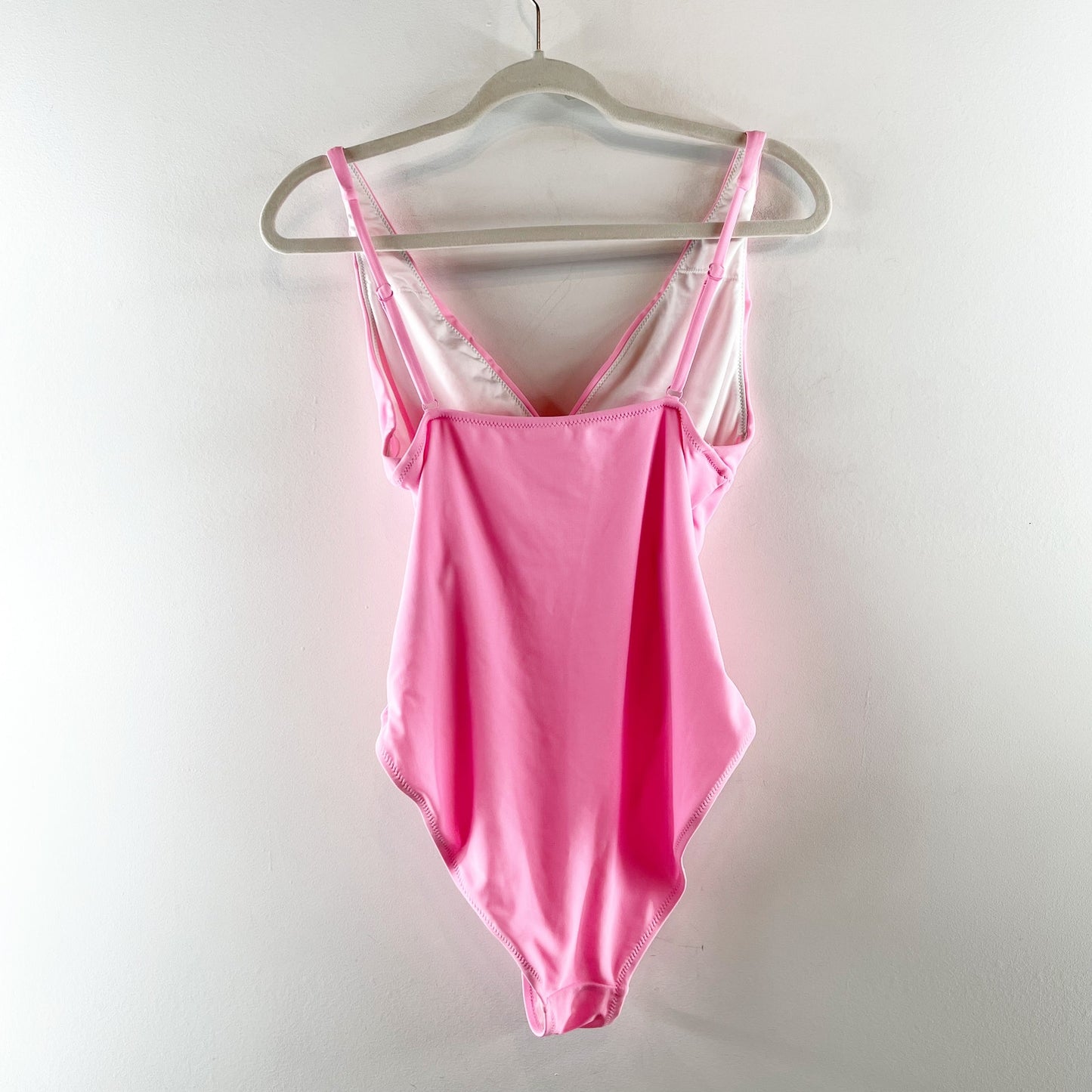 Old Navy Ruched Deep V-Neck One-Piece Swimsuit Pink Edge Neon Medium