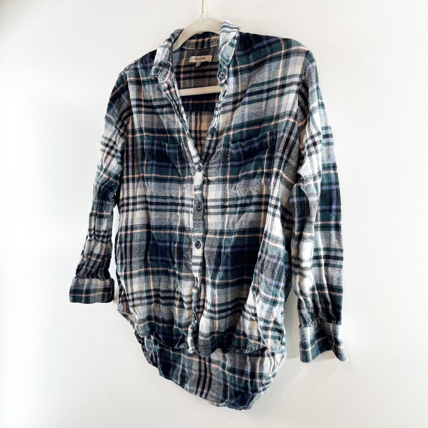 Madewell Flannel Plaid Sunday Button Up Shirt in Cronston Green XS