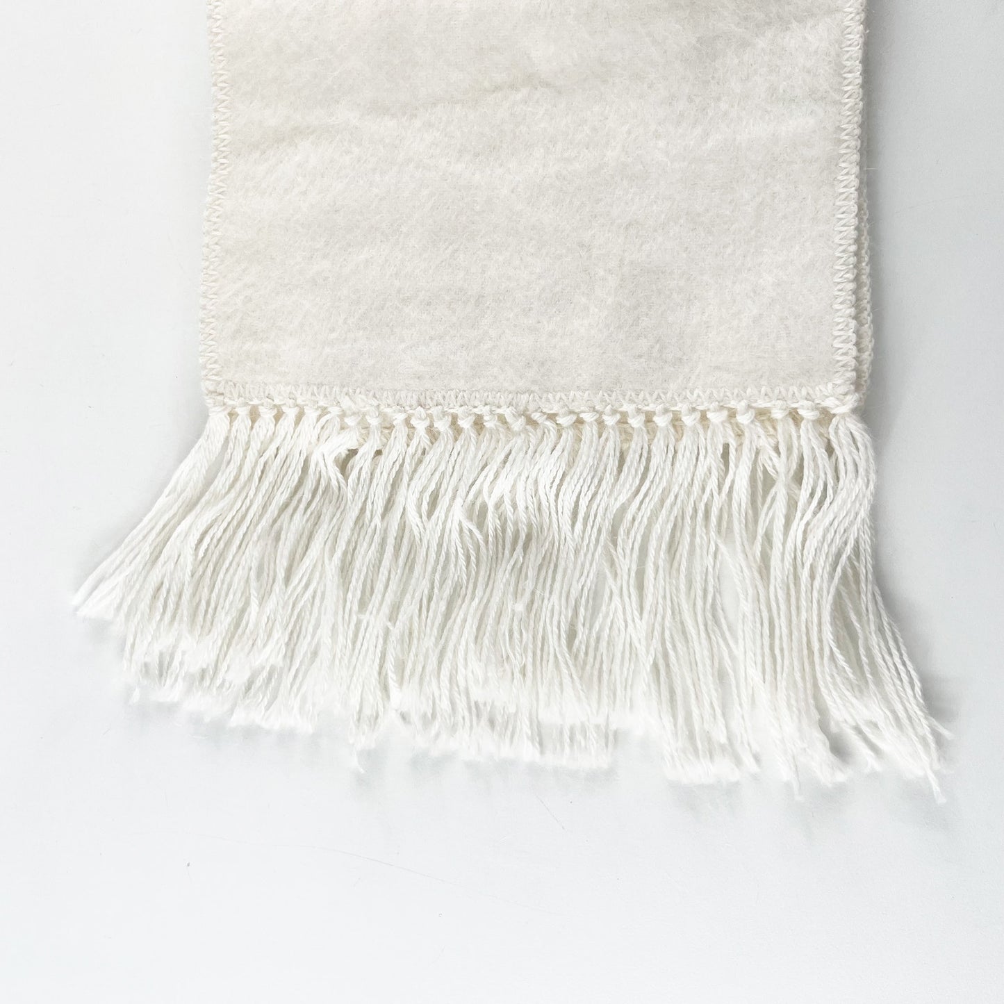 Alpaca Wool Fringe Trim Wrap Scarf Cream White Ivory