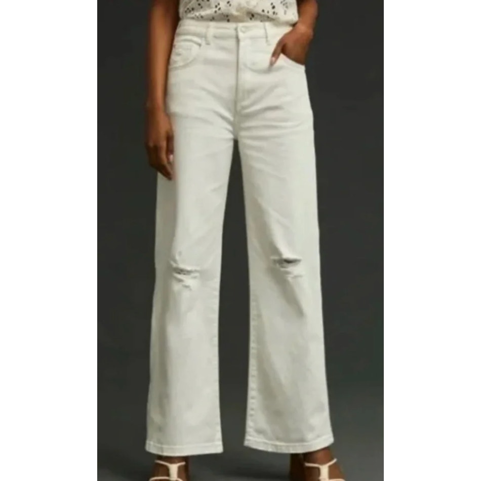 Pilcro Anthropologie Joey Straight Leg High Rise Jeans Distressed White 28