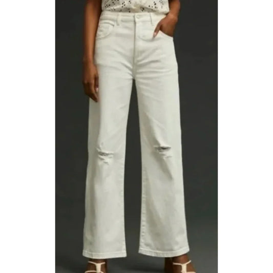 Pilcro Anthropologie Joey Straight Leg High Rise Jeans Distressed White 28