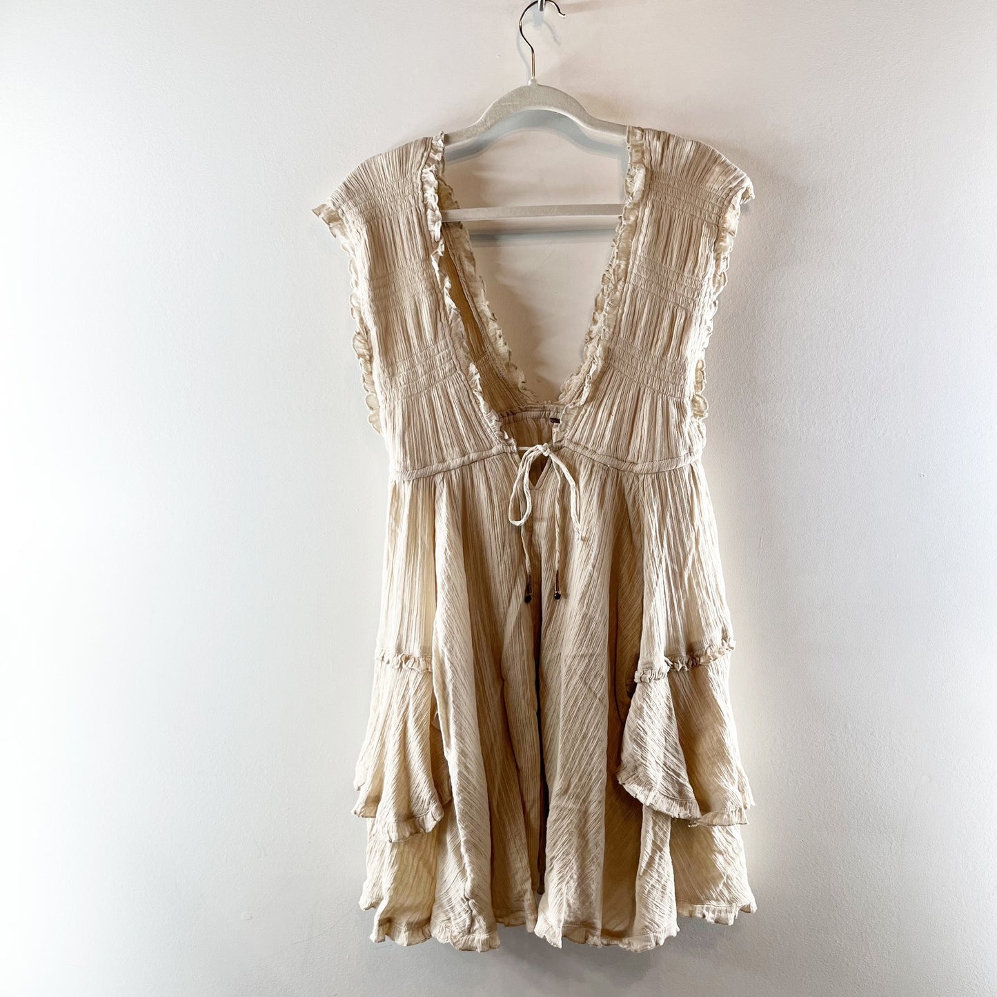 Free People Antoinette Endless Summer V Neck Mini Dress Tan Beige XS