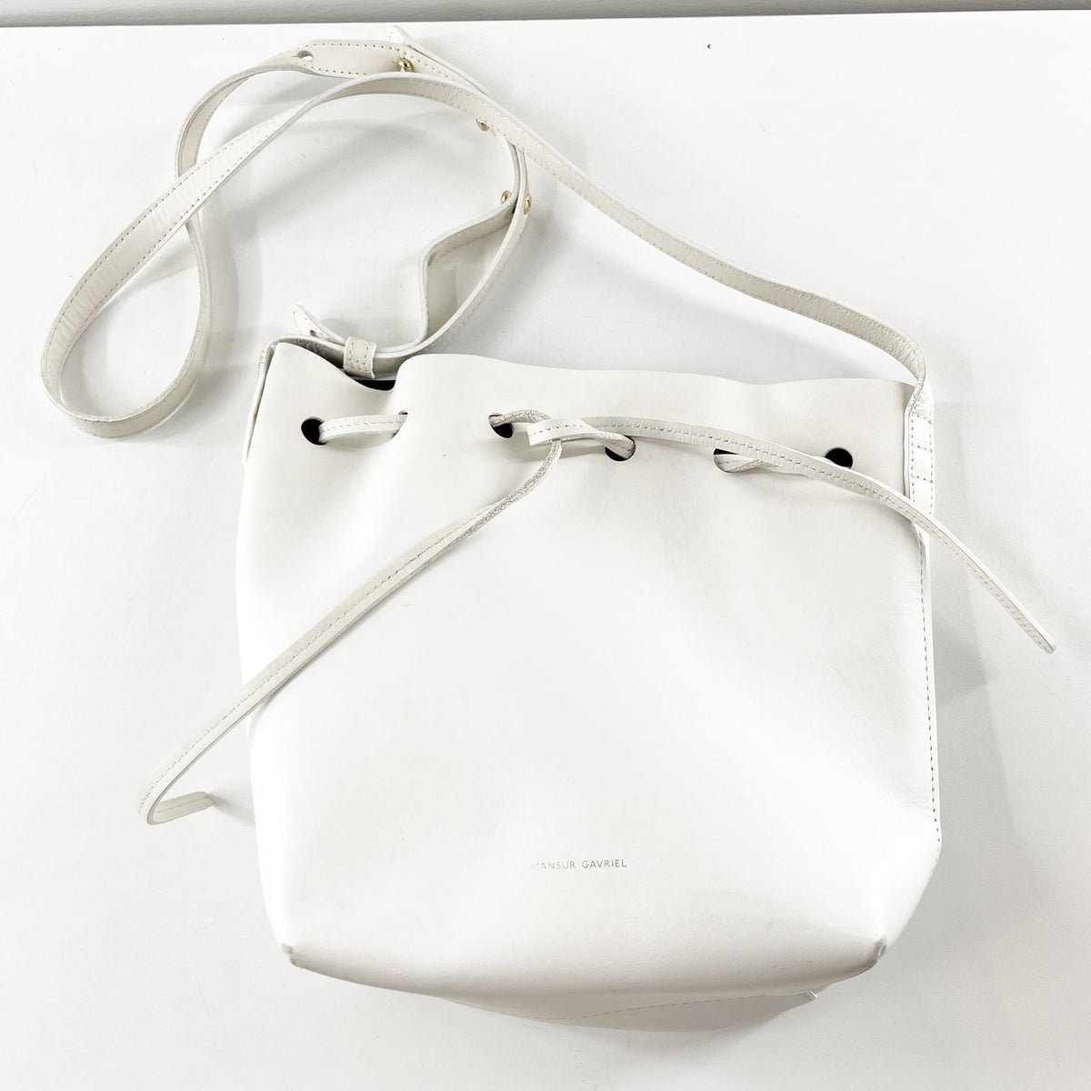 Mansur Gavriel Leather Crossbody Bucket Bag Purse White