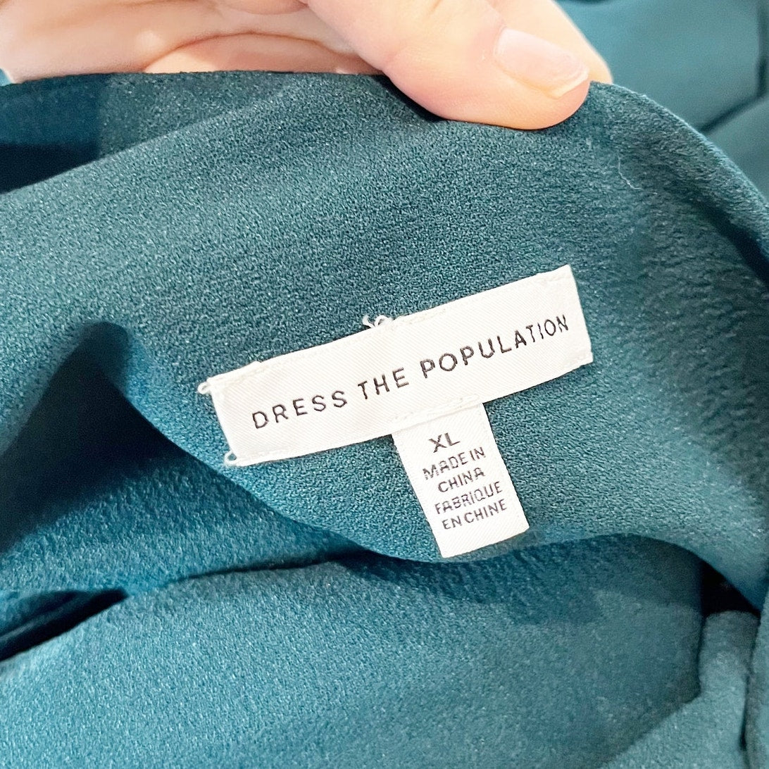Dress The Population Tiffany One Shoulder Bow Midi Dress Green XL
