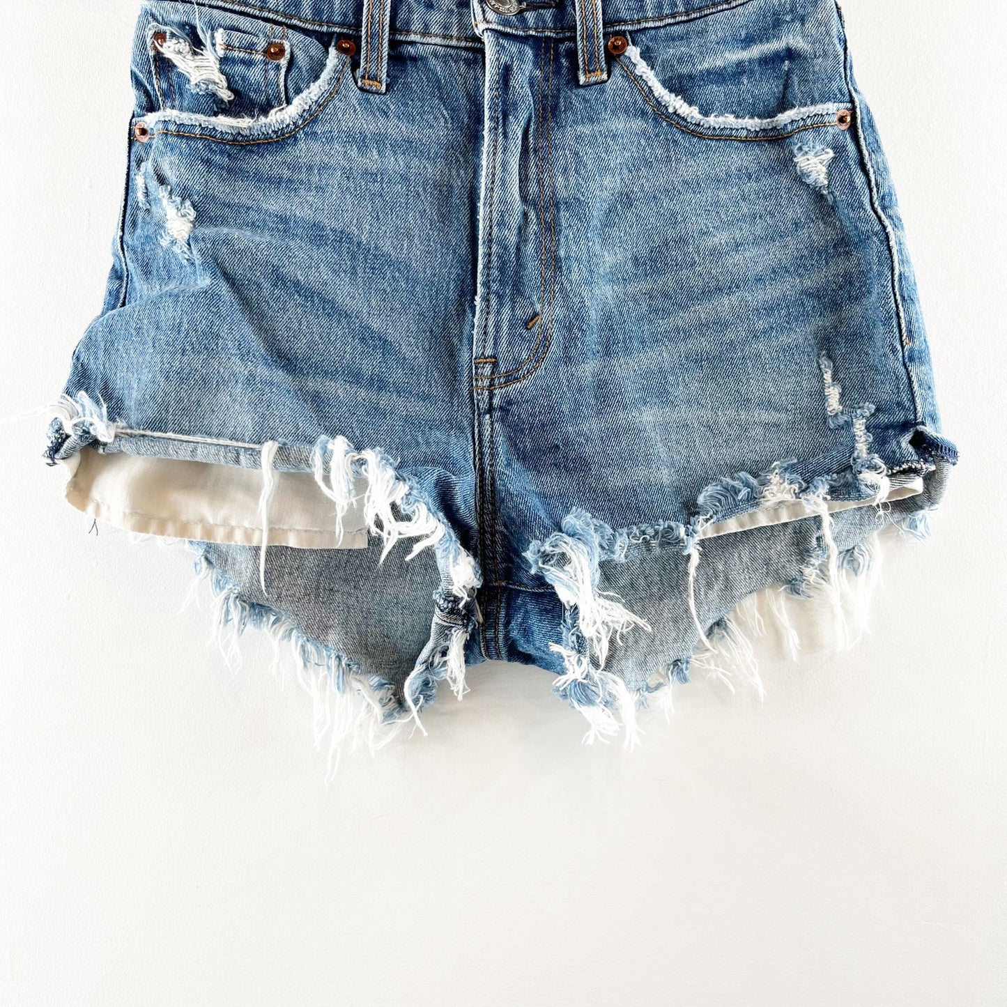 Abercrombie & Fitch High Rise Distressed Curve Love Mom Shorts Blue 25 / 0