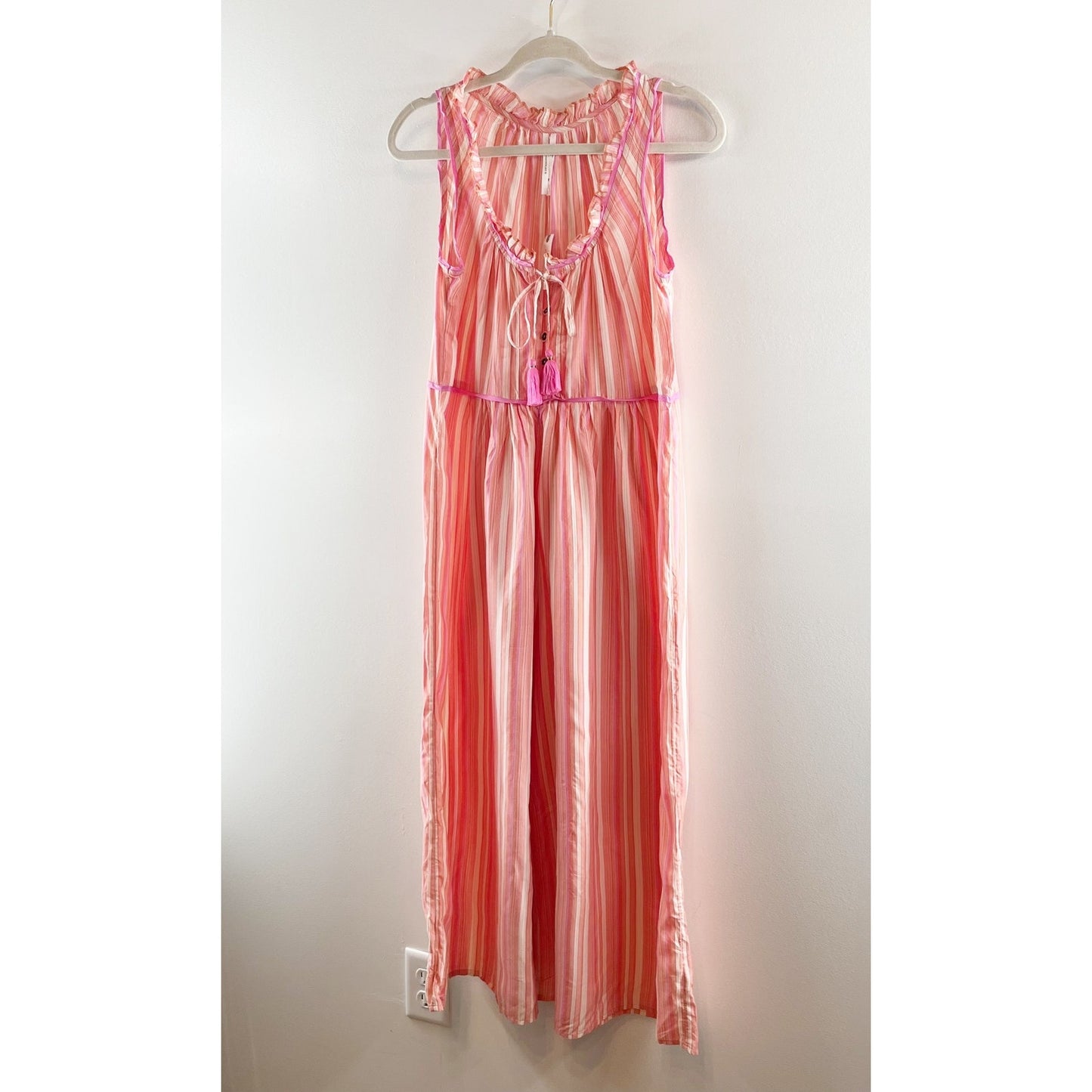 Anthropologie Visayas Striped Cropped Wide Leg Jumpsuit Pink Orange XS