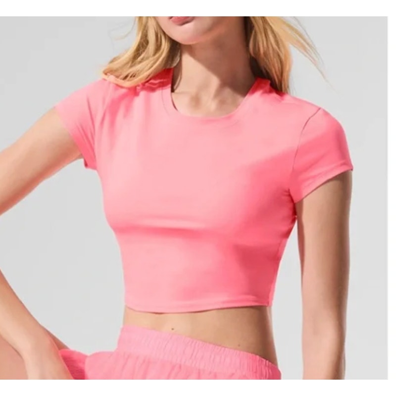 Alo Alosoft Crop Finesse Short Sleeve T-Shirt in Neon Bubblegum Pink Small