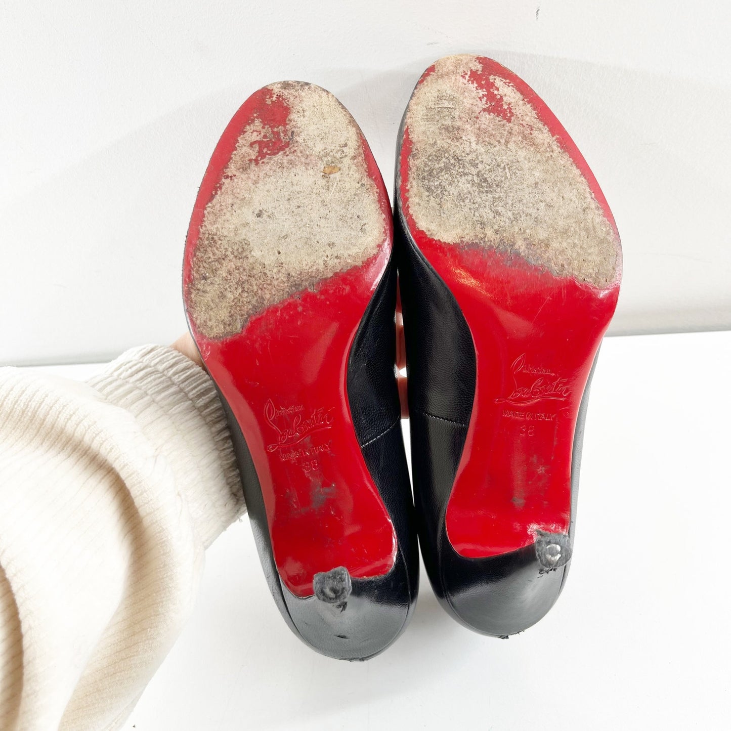 Christian Louboutin Ron Ron 85 Kid Leather Round Toe Stilettos Pump Black 38