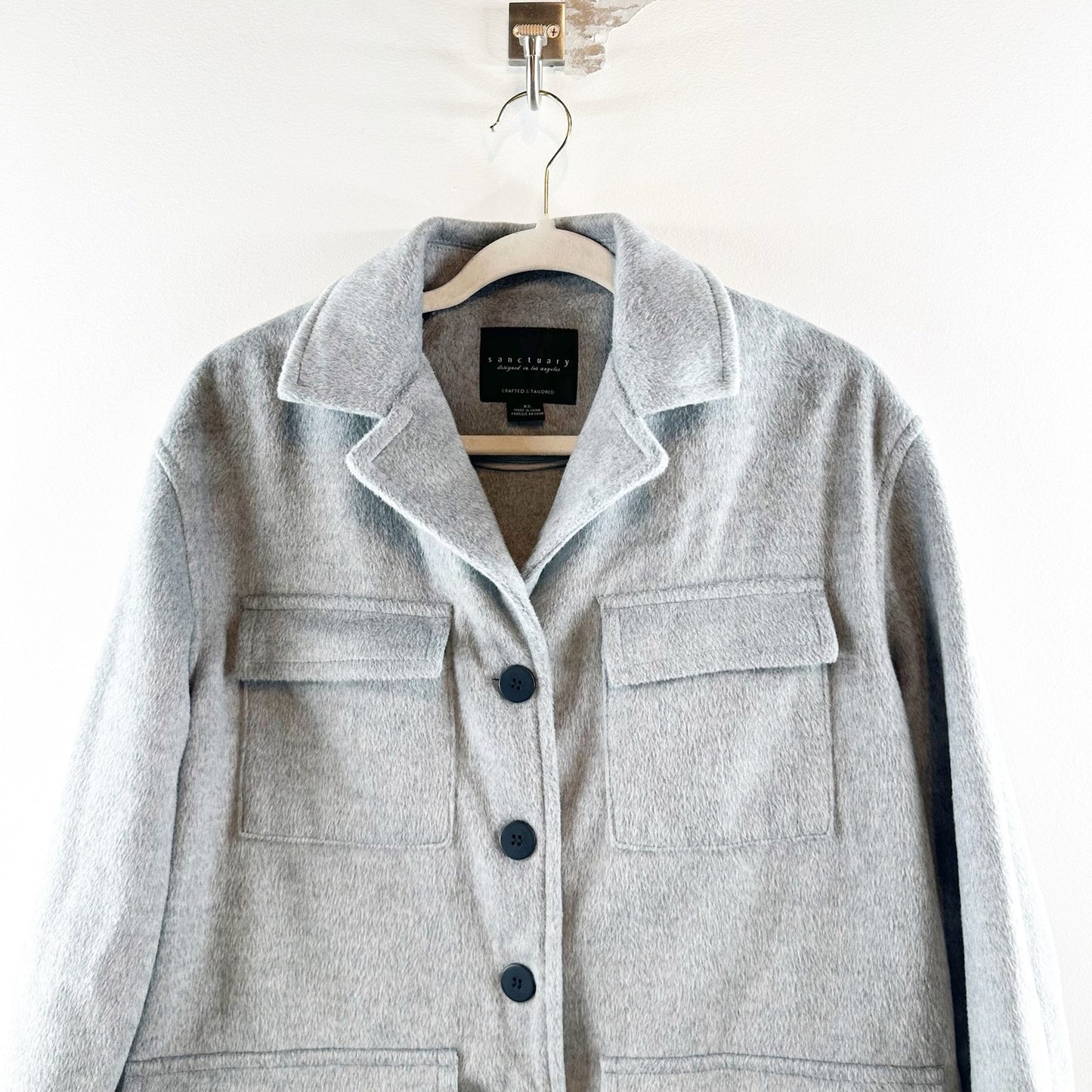 Sanctuary Fisher Car Long Sleeve Buttoned Chest Pocket Oversized Coat Gray Small