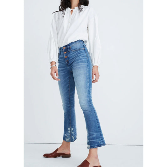 Madewell Cali Demi Boot Cut Jeans in Bess Wash Blue Button front Edition 6 P