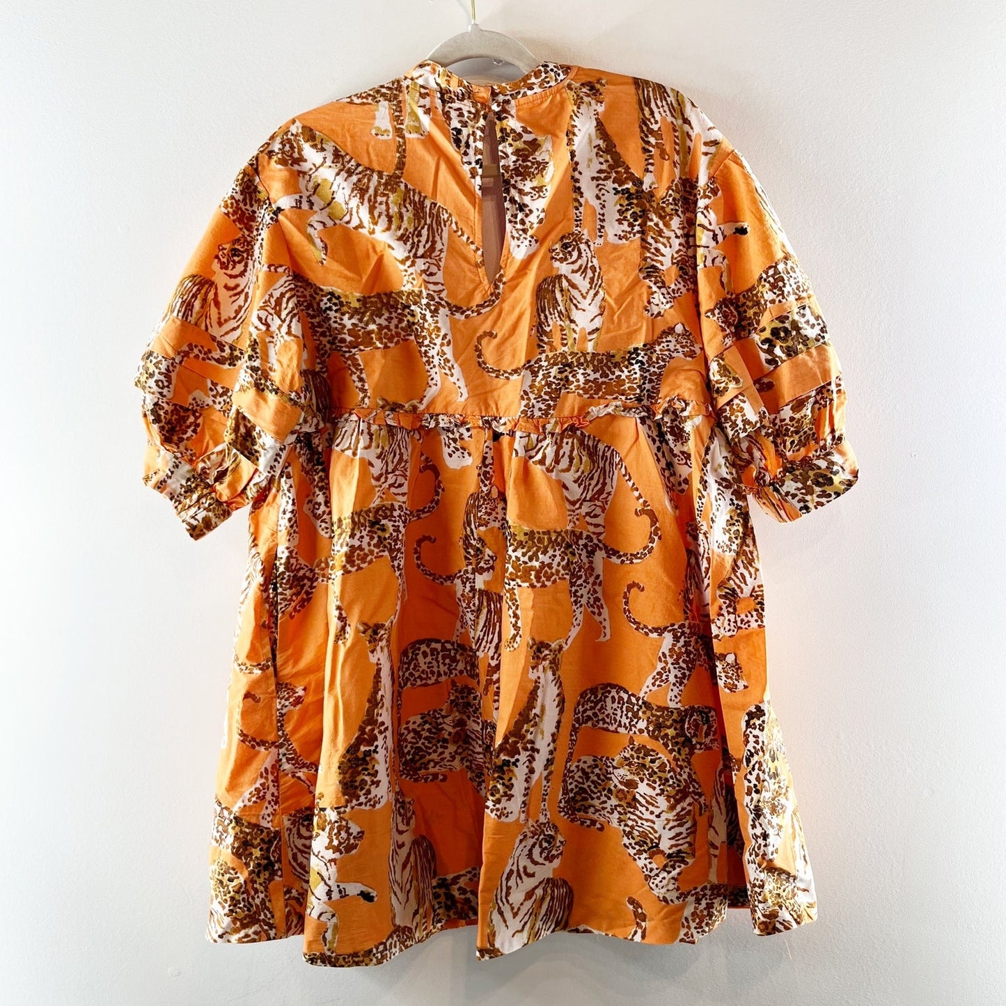Anthropologie Maeve V-Neck Tunic Dress in Orange Tiger Print Large Petite