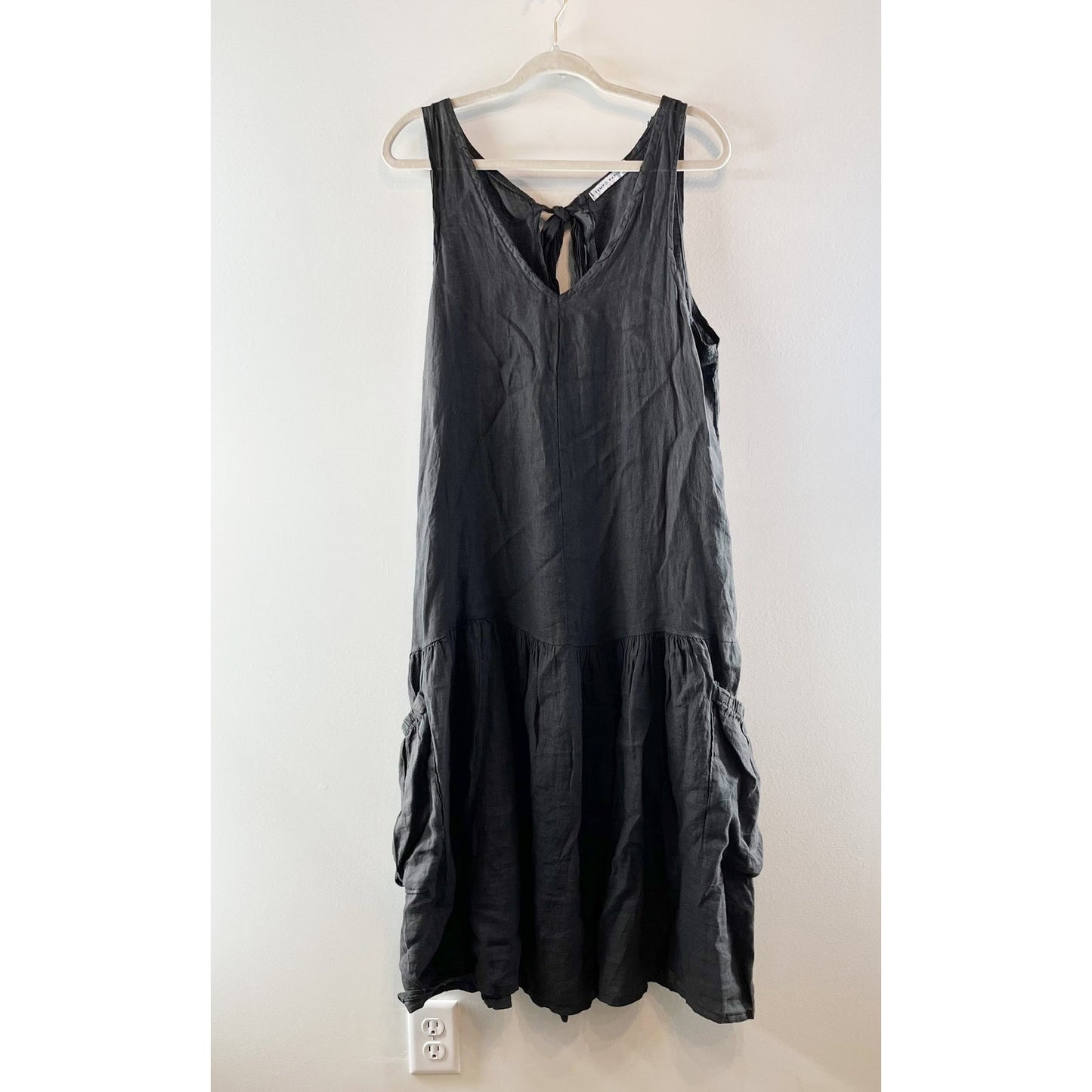 Tempo Paris Sleeveless Linen Boho Midi Dress Gray Small / Medium