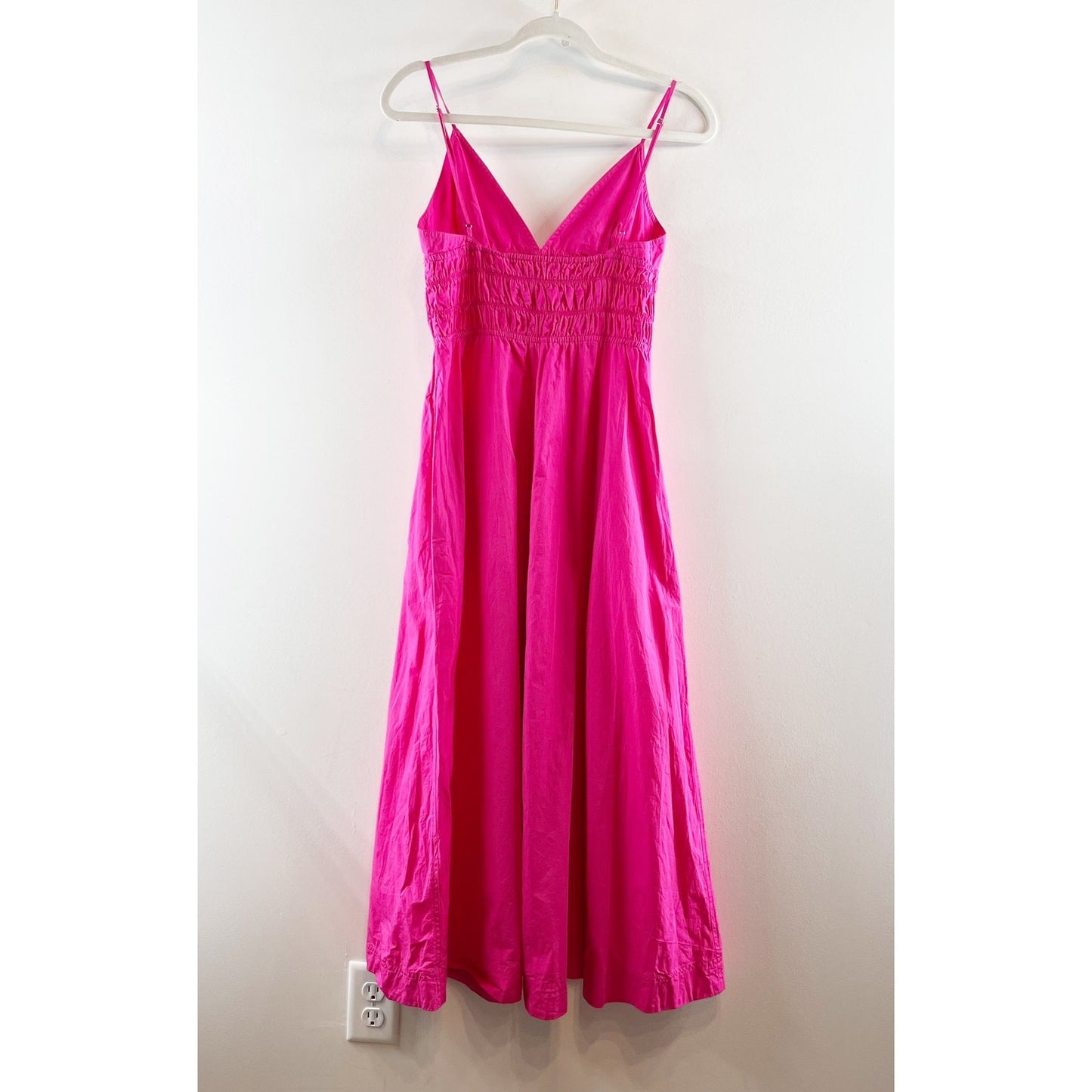 ZARA V Neck Smocked Waist Poplin Midi Sundress Pink Medium