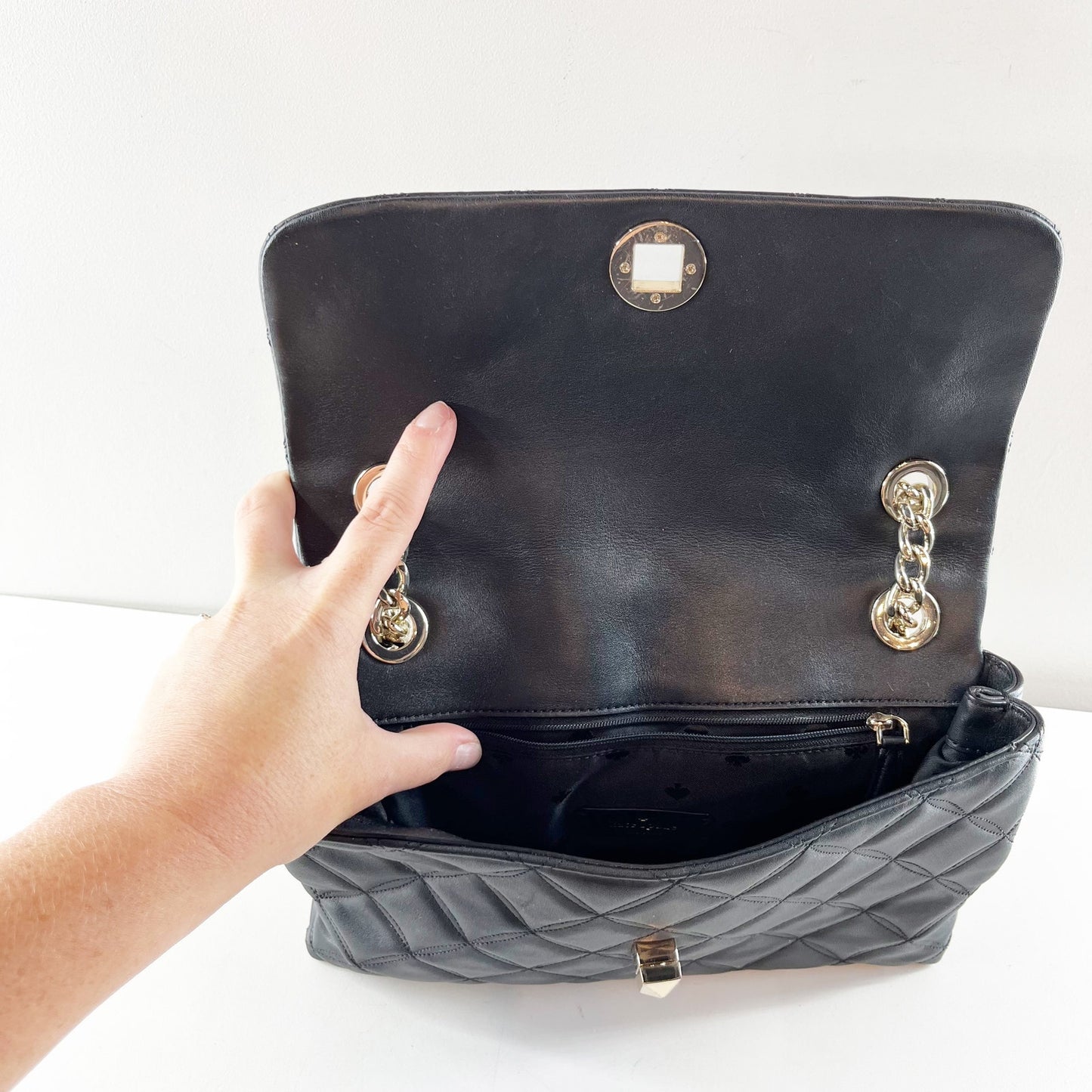 Kate Spade Natalia Quilted Black Leather Flap Shoulder Bag with Chain Strap
