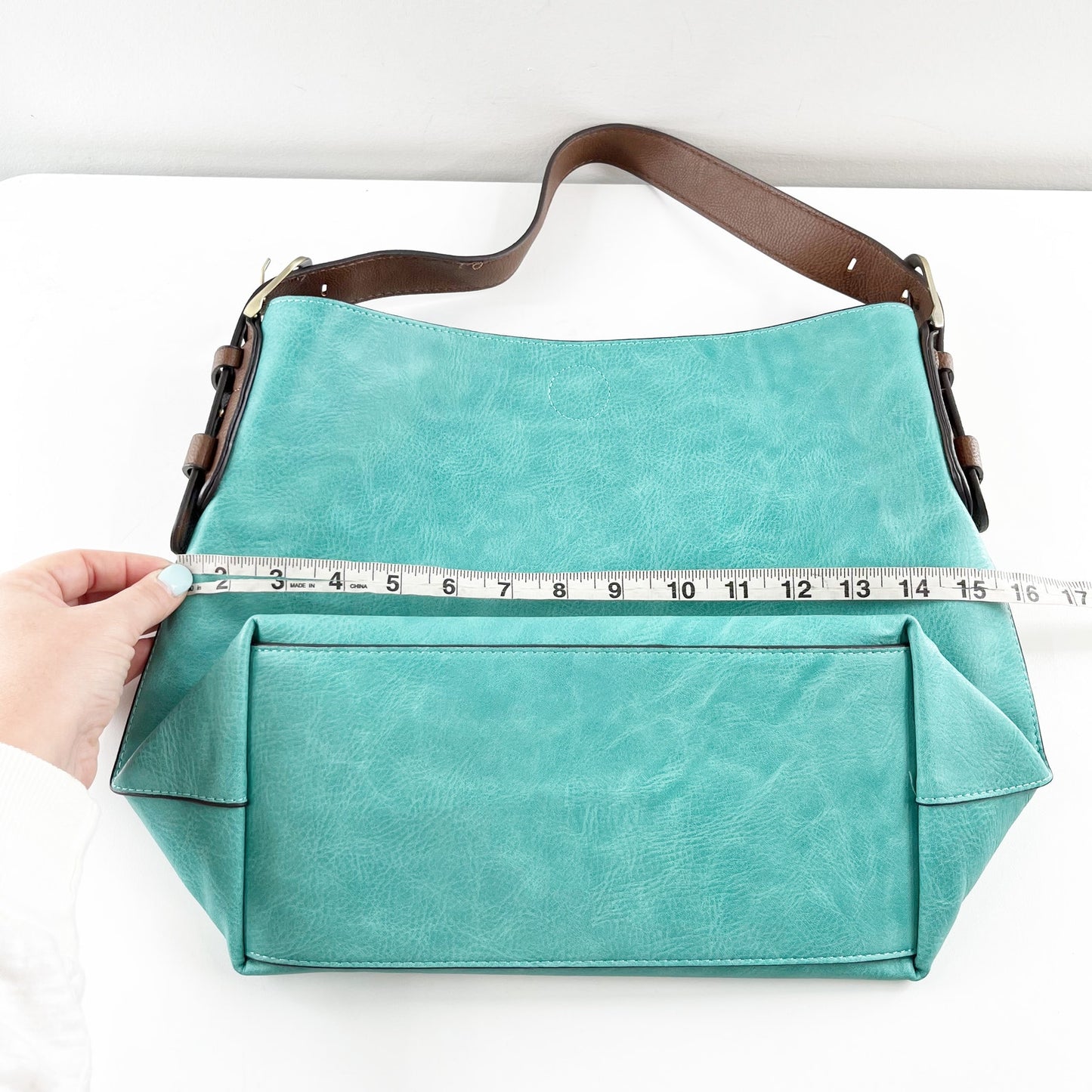 Joy Susan Leather Classic Shoulder Hobo Handbag Purse Seafoam Turquoise Green