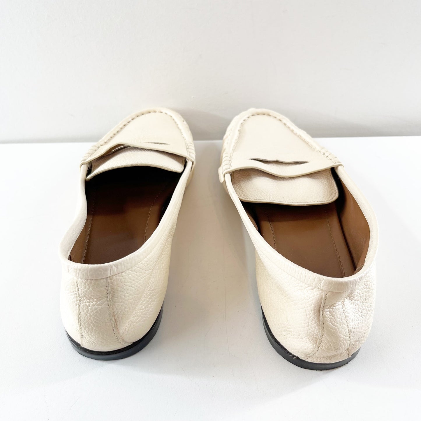 Zara Ruched Leather Slip On Penny Loafers Flat Cream 39 US 8.5