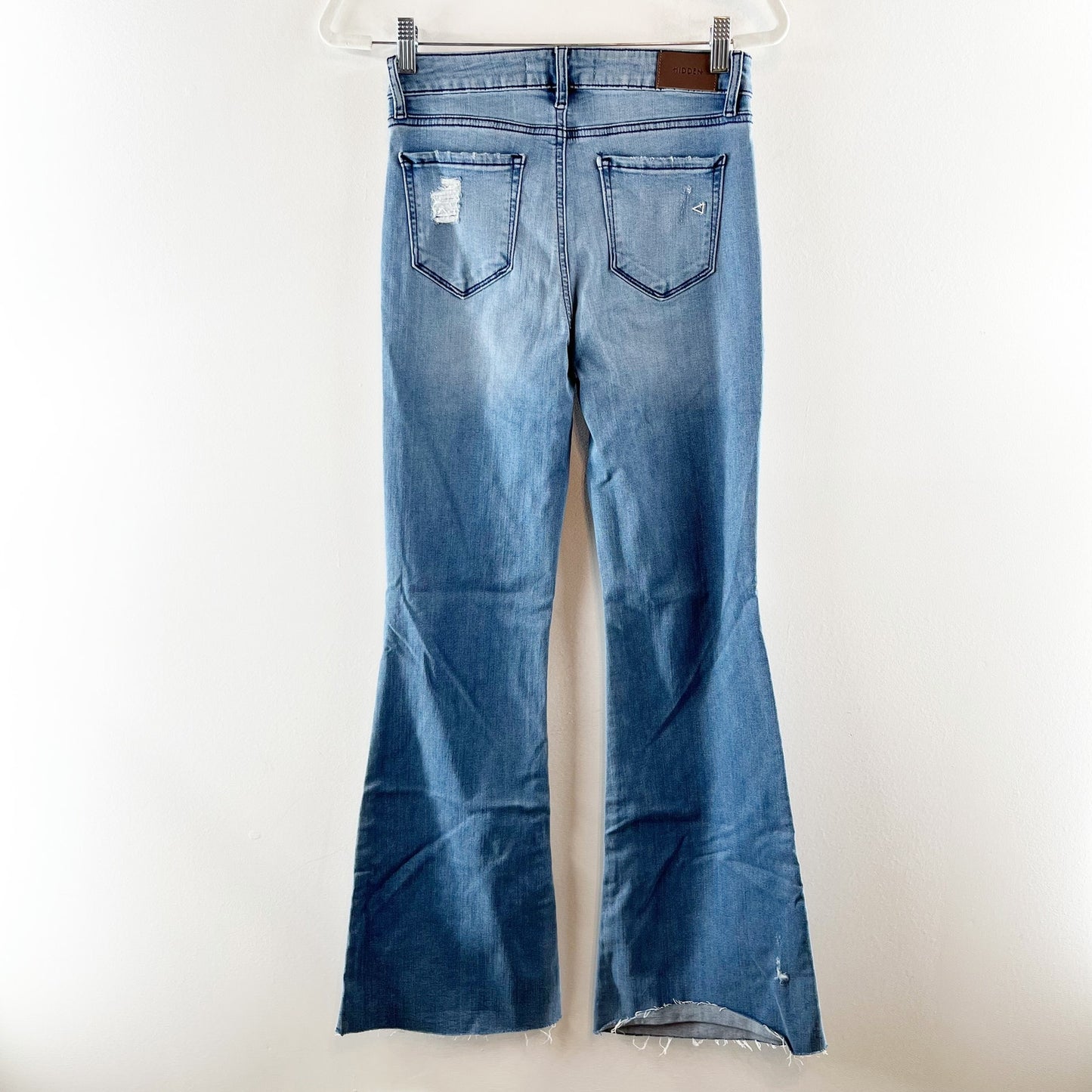 Hidden High Rise Busted Knee Flare Stretch Jeans Blue 28
