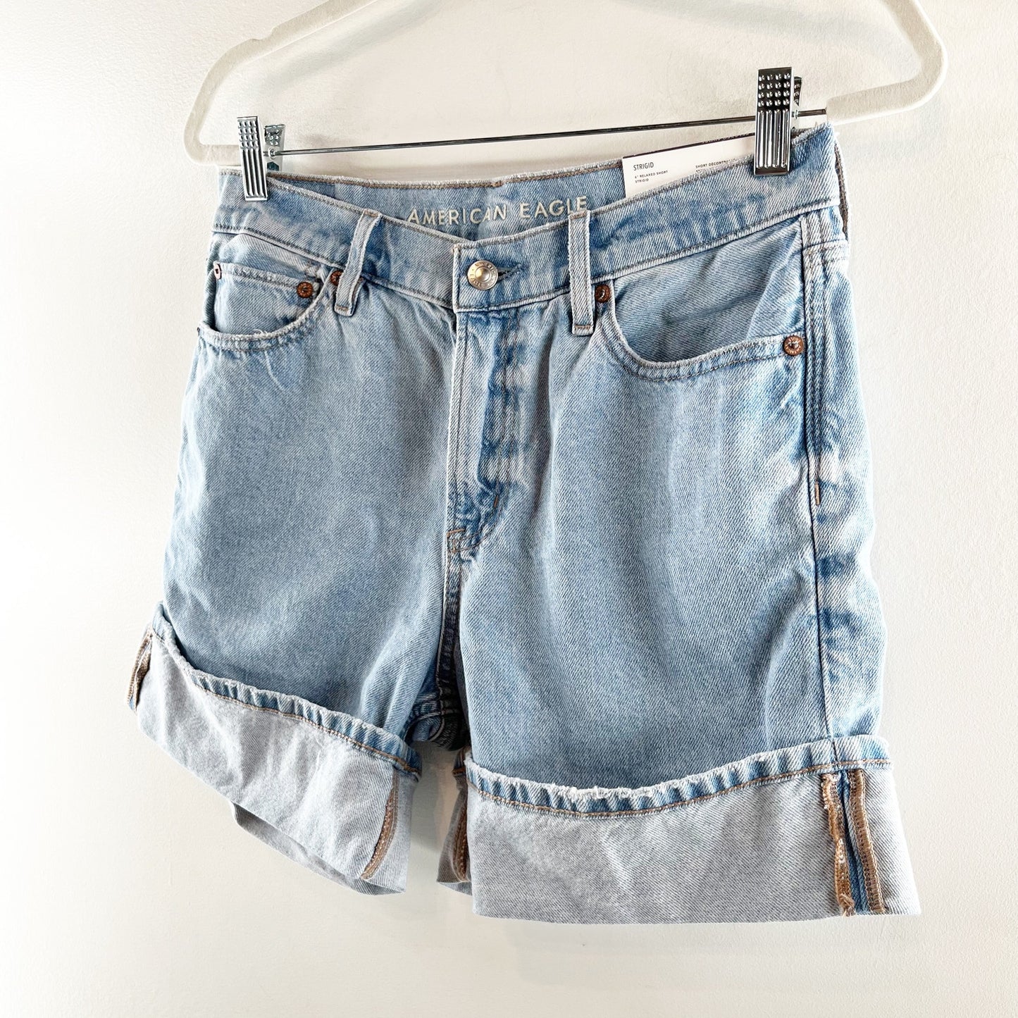 American Eagle 6" Strigid Super High-Waisted Relaxed Denim Shorts Blue 4