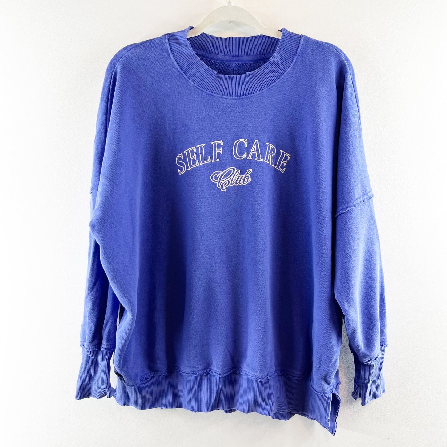Aerie Self Care Club Oversized Pullover Graphic Sweatshirt Blue Periwinkle XS