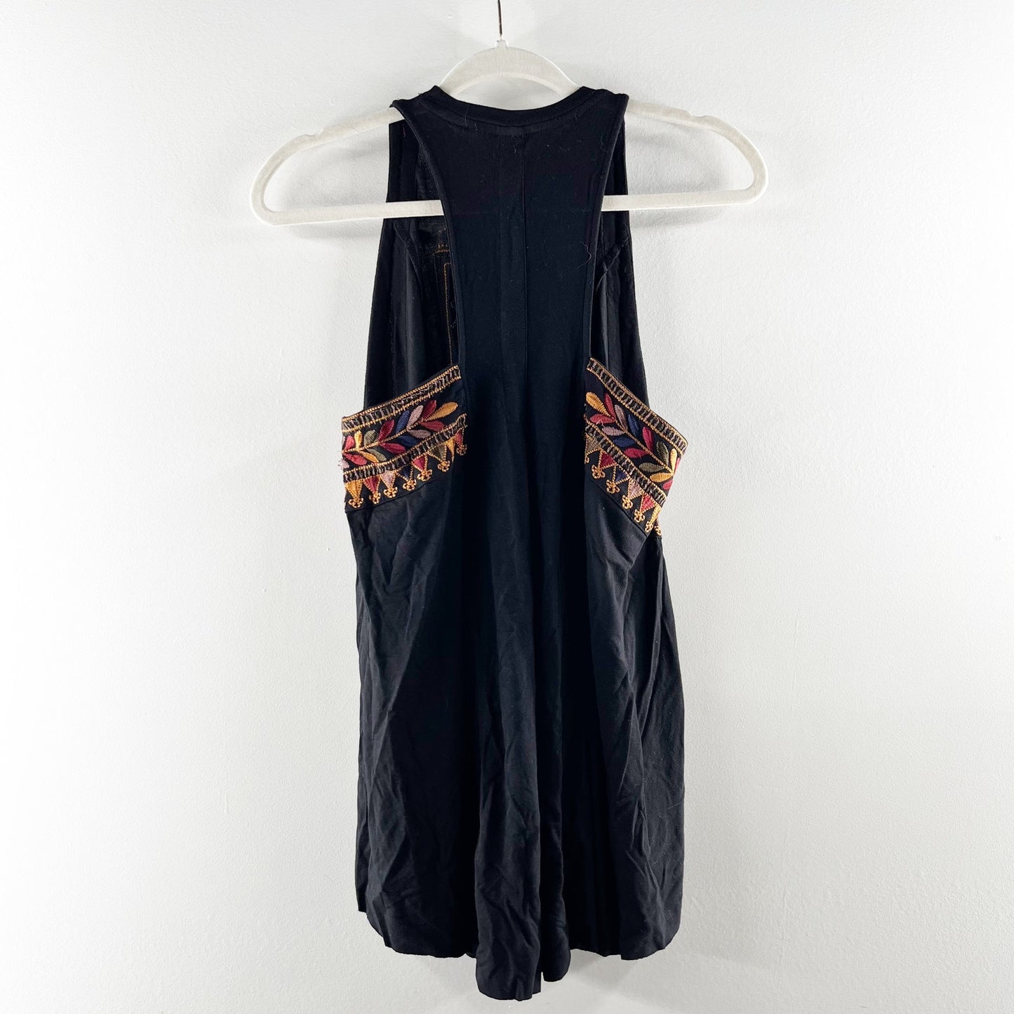 Free People Isabella Embellished Sequin Embroidered Jersey Tank Top Black Small