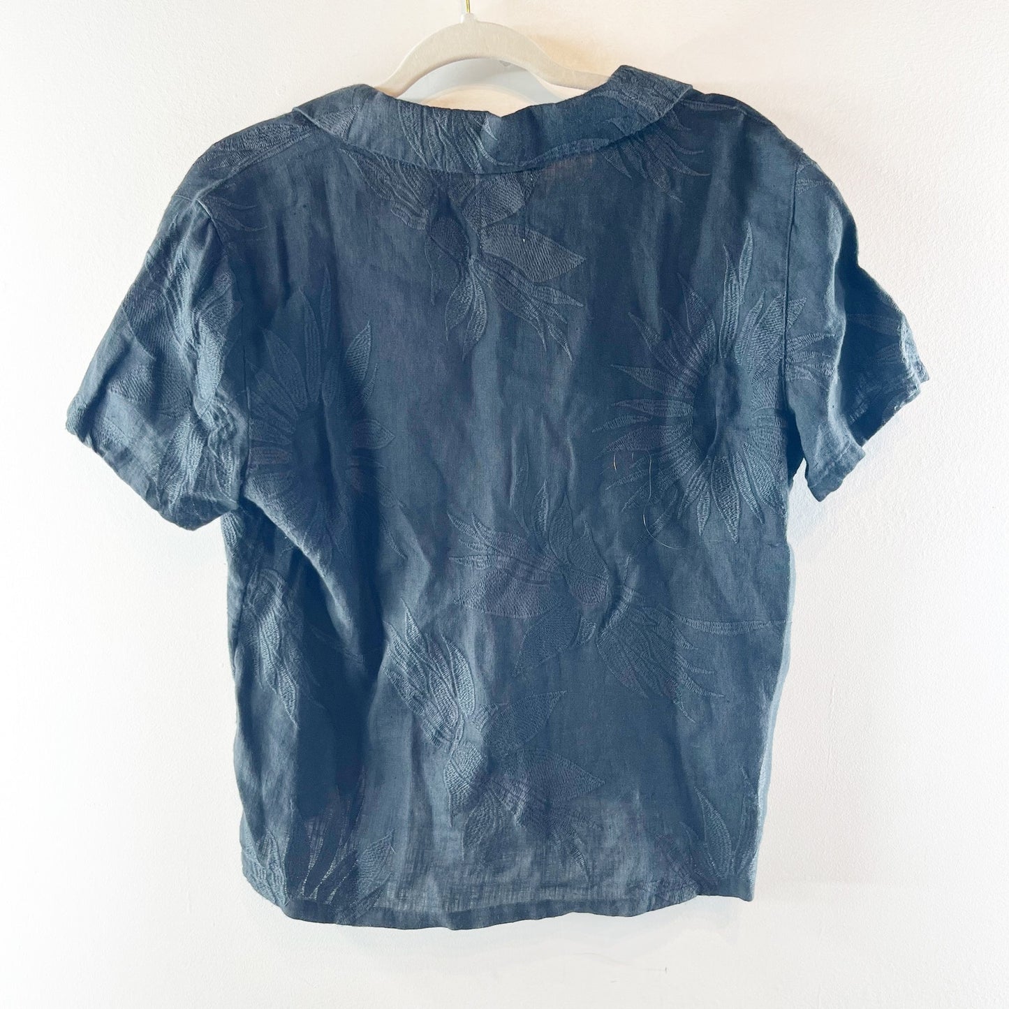 Joie 100% Linen Boxy Short Sleeve Button Down Shirt Black Small